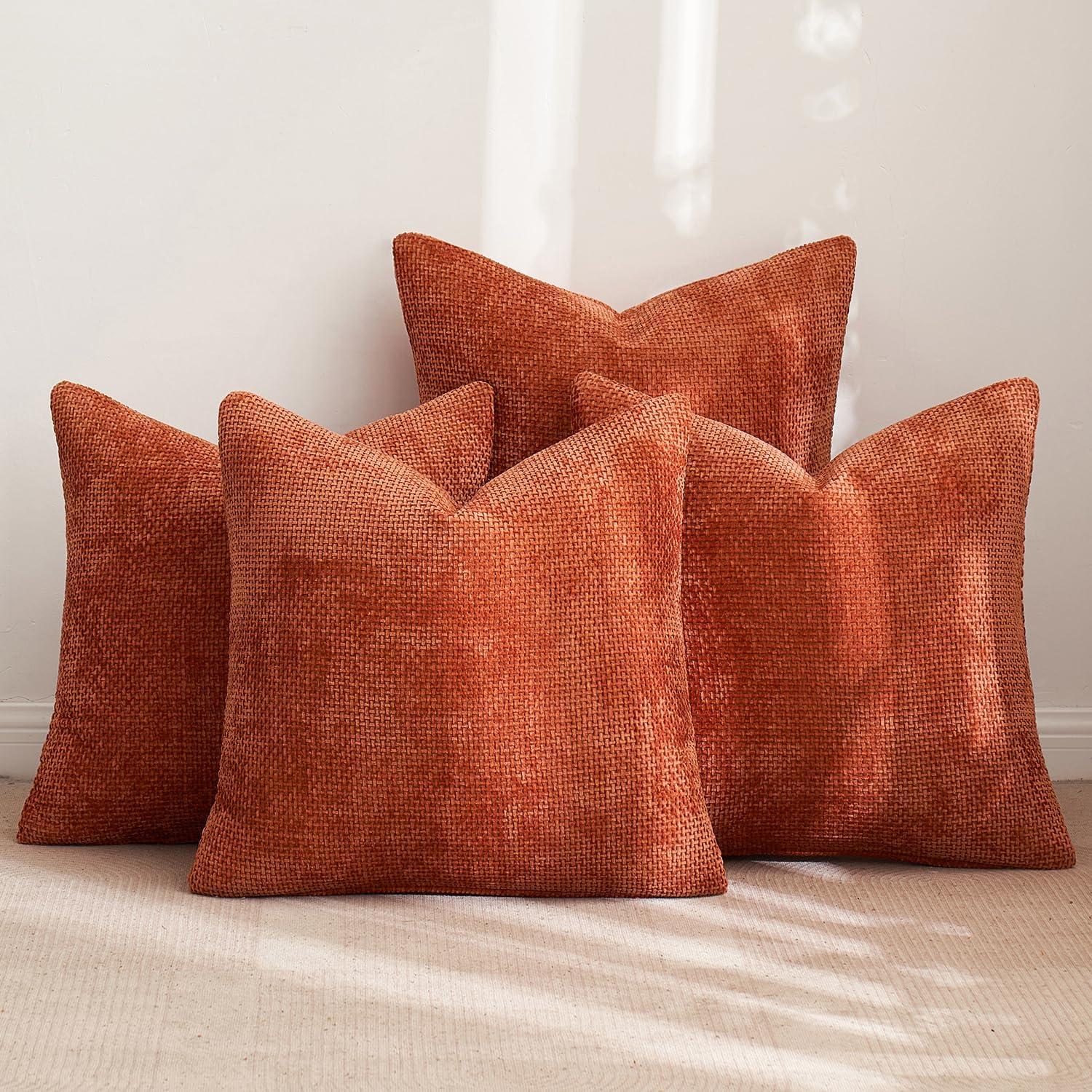 MIULEE Pack of 4 Couch Throw Pillow Covers 18x18 Inch Cream Soft Decorative Chenille Pillow Covers Farmhouse Accent Cushion Covers for Boho Home Decor Sofa Bedroom Living Room