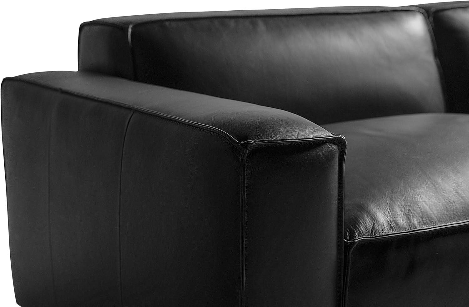 Valencia Nathan Full Aniline Leather Modular Sofa With Down Feather, Three Seats, Black Color