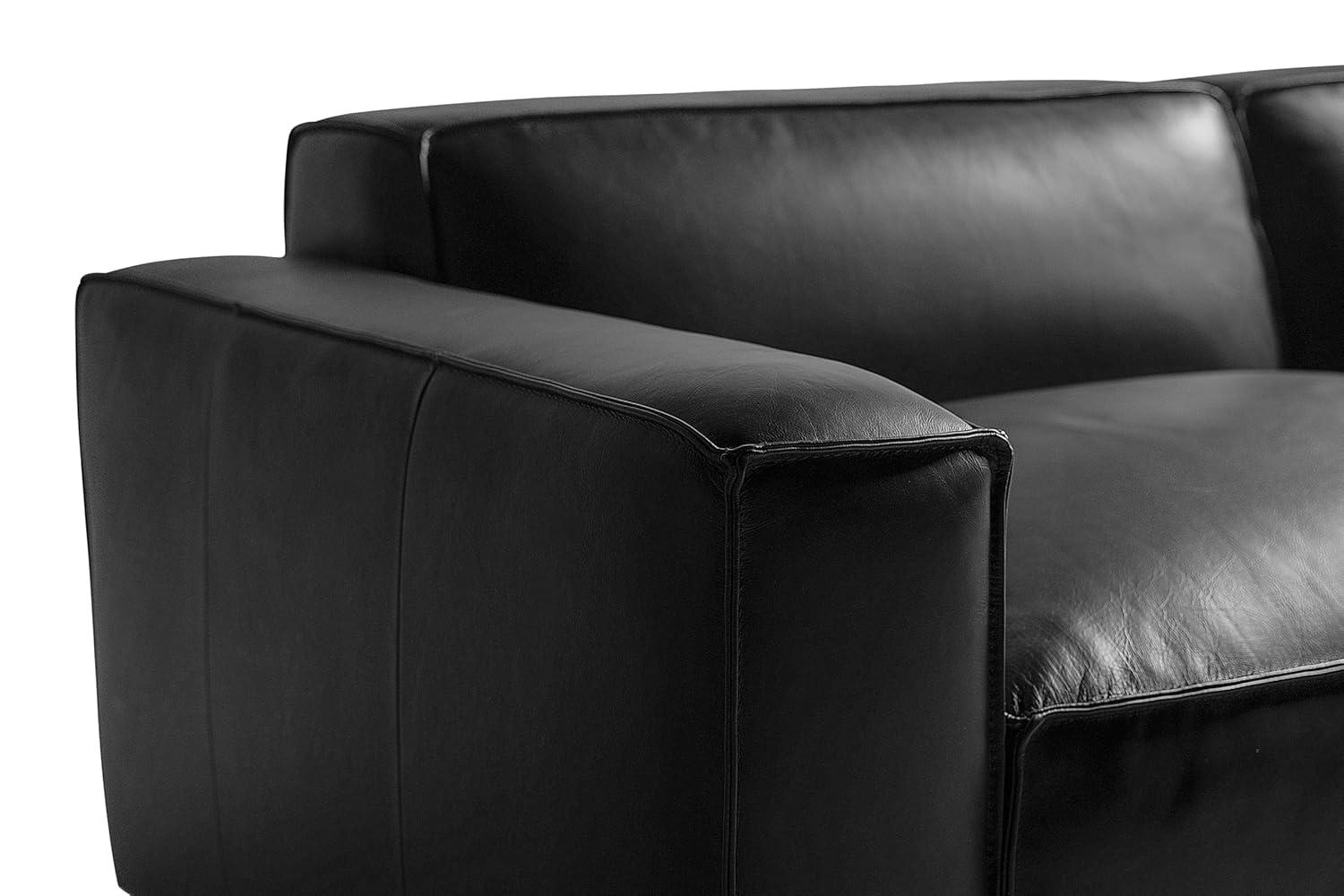 Hokku Designs Hamall Valencia Nathan Full Aniline Leather Modular Sofa With Down Feather, Three Seats, Black Color