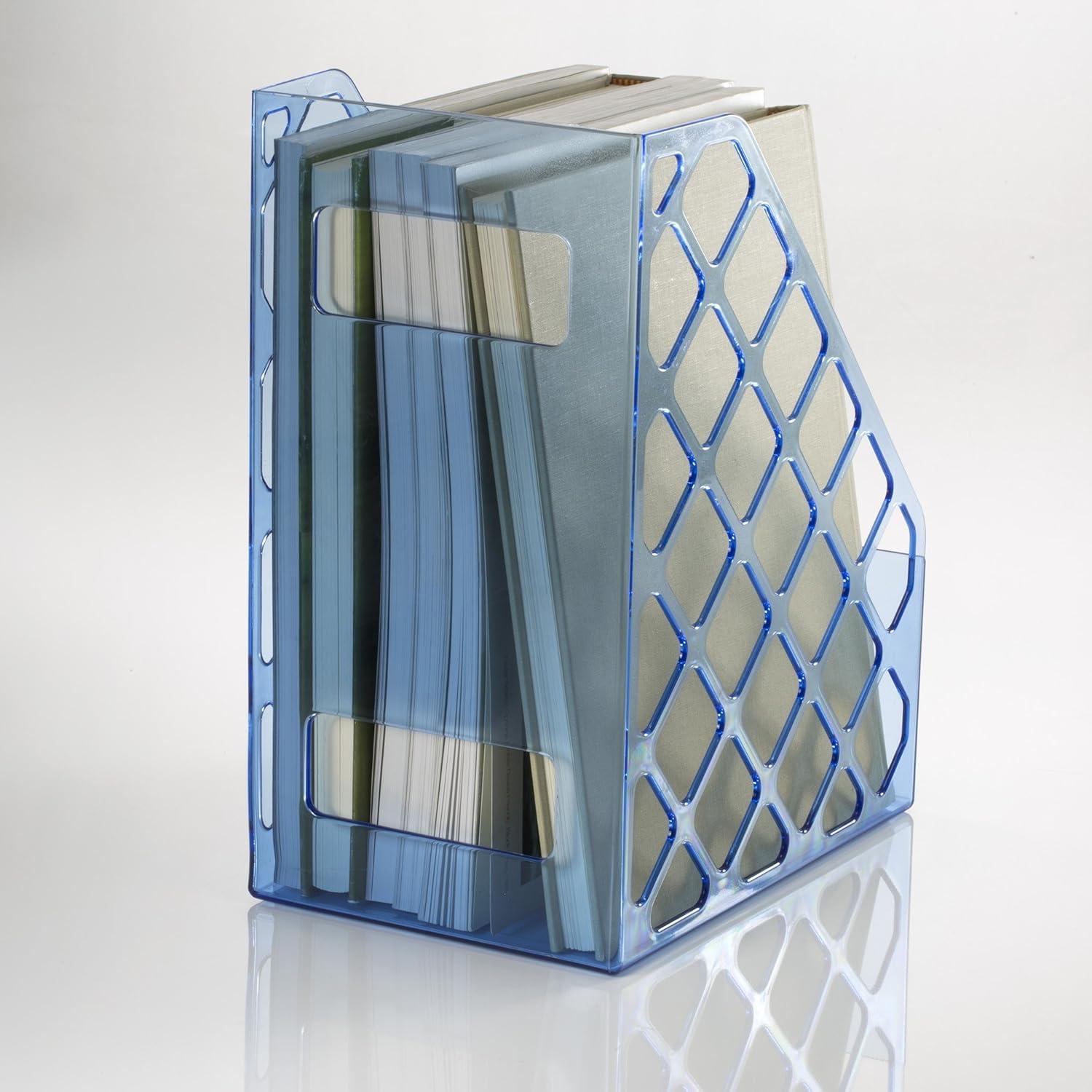 Large Transparent Blue Plastic Magazine File Organizer