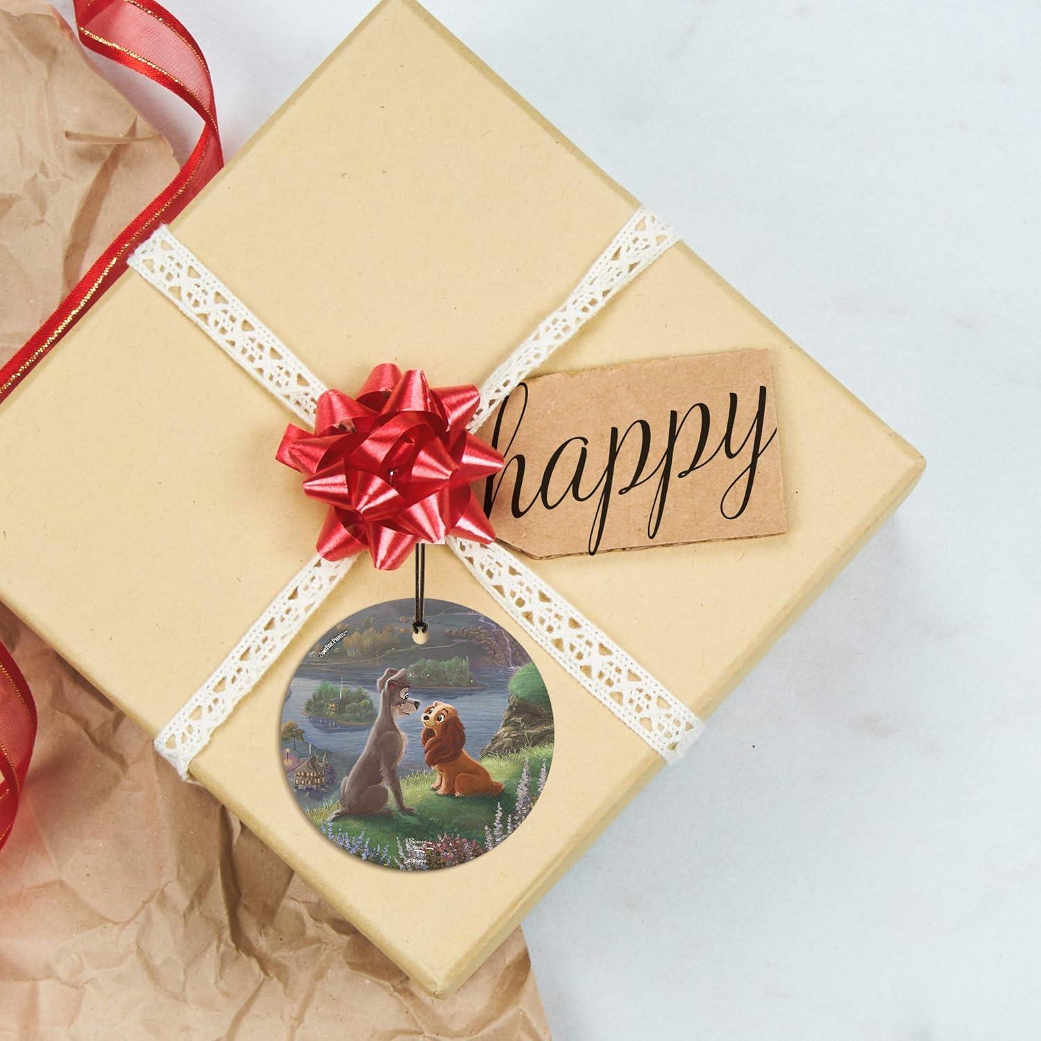 Disney – Lady and The Tramp – Falling in Love – Thomas Kinkade – 3.5” Starfire Prints Hanging Glass Print Accessory - Ideal for Gifting and Collecting – by Trend Setters Ltd.