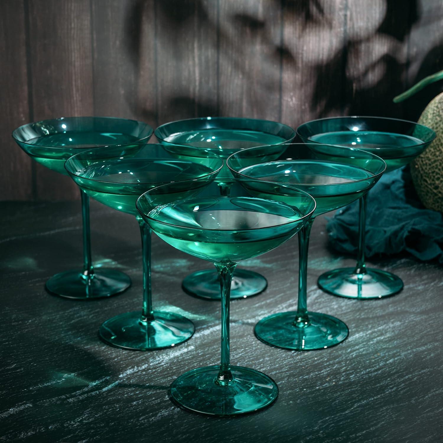 The Wine Savant Teal Colored Champagne & Cocktail Glasses, Beautiful Addition to Home Bar with a Unique Style & Decor - 6 pk