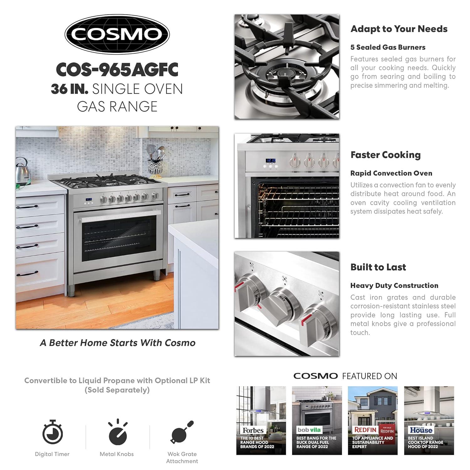 Cosmo 36-in 5 Burners 3.8-cu ft Convection Oven Freestanding Gas Range