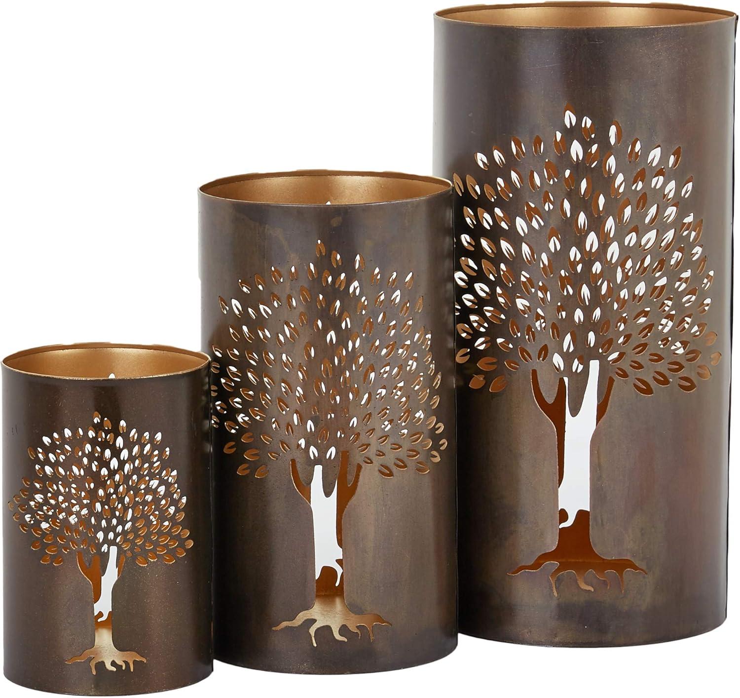 DecMode 3 Holder Copper Metal Tree Decorative Candle Lantern, Set of 3