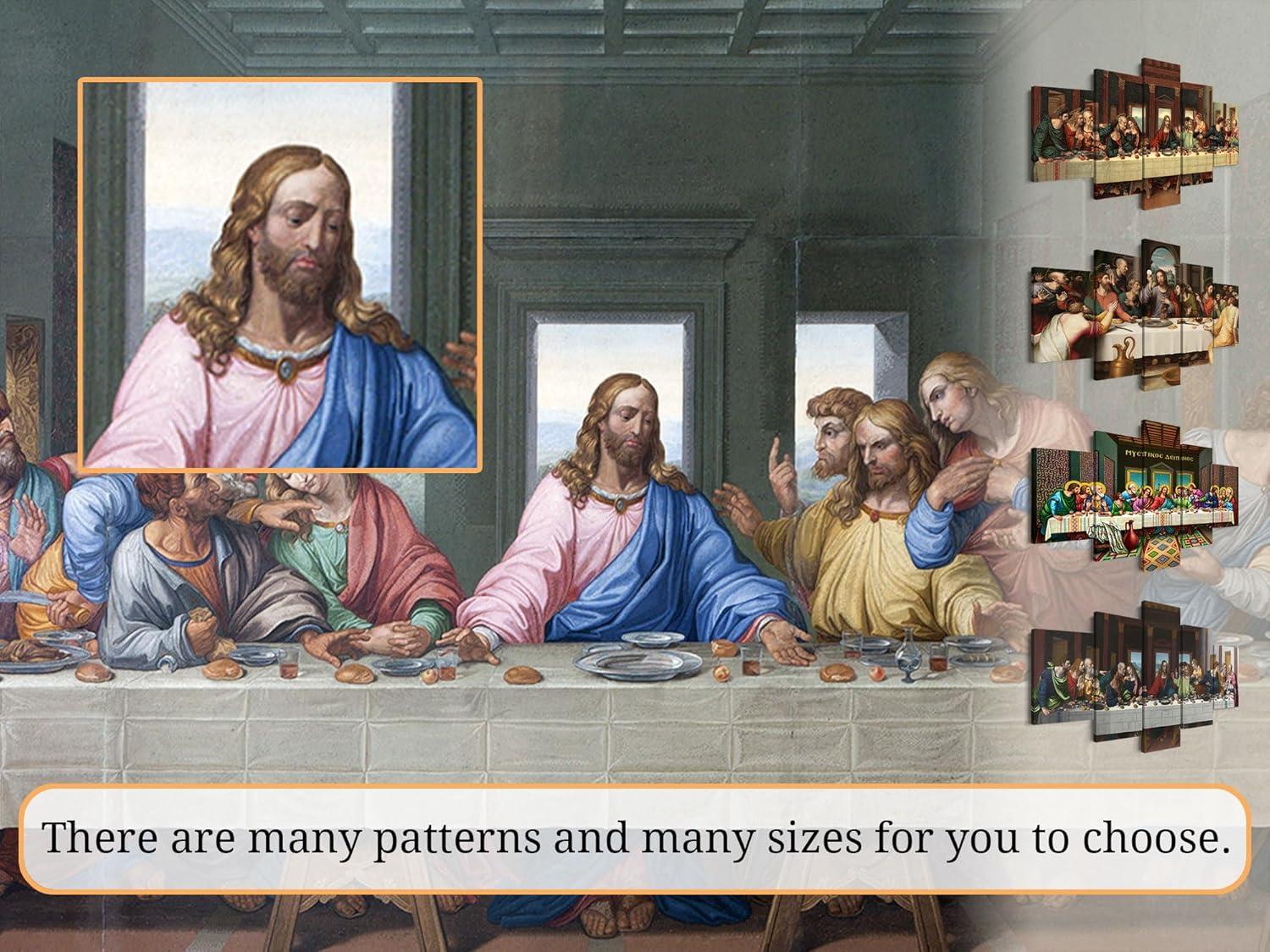 YOUHONG 5 Piece Classic Jesus Wall Art Modern The Last Supper Famous Oil Painting by Da Vinci Reproduction Canvas Giclee Artwork Stretched Ready to Hang for Home Decor (70''W x 40''H)