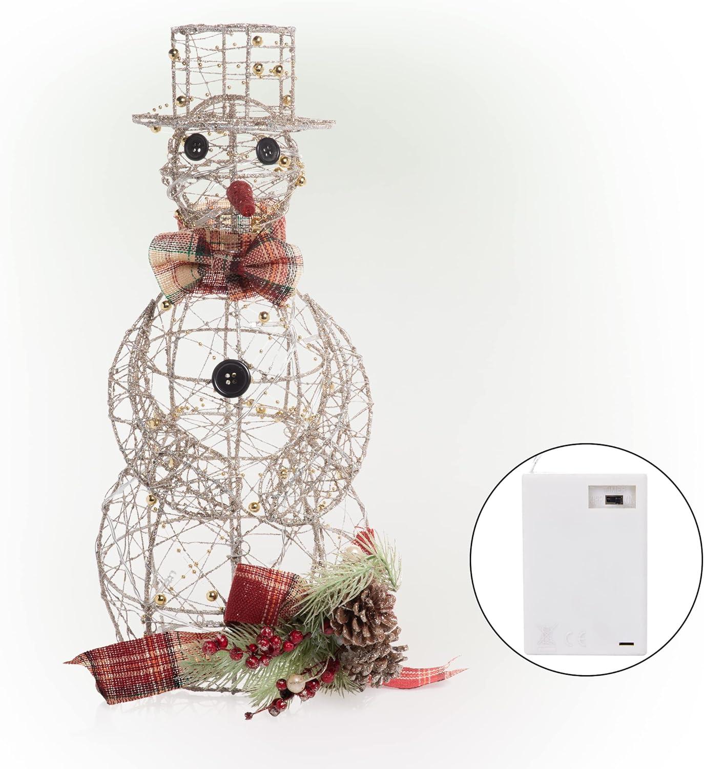 Gold Wire Snowman with Warm White LED Lights, 18 Inches