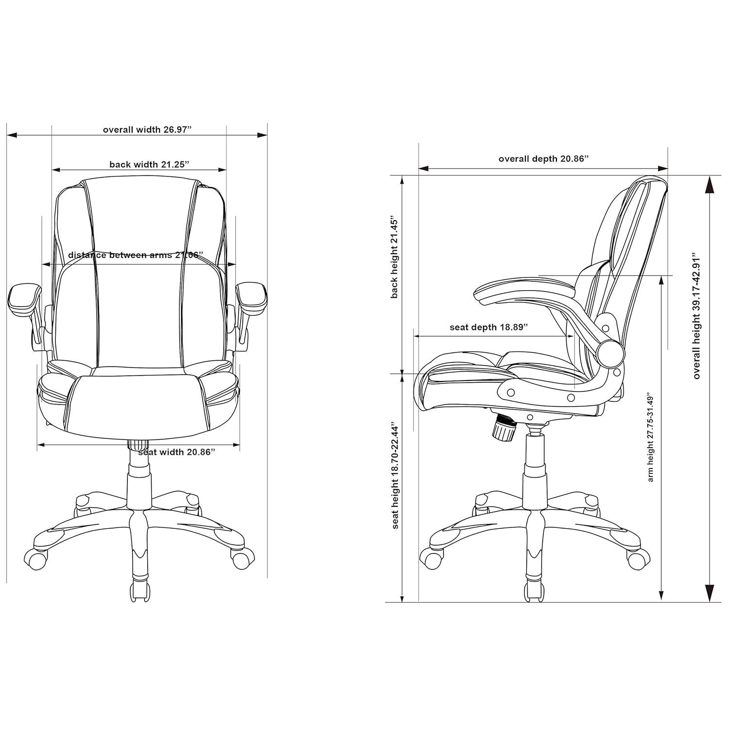 Lorell Soho Flip Armrest Mid-back Leather Chair | Wayfair