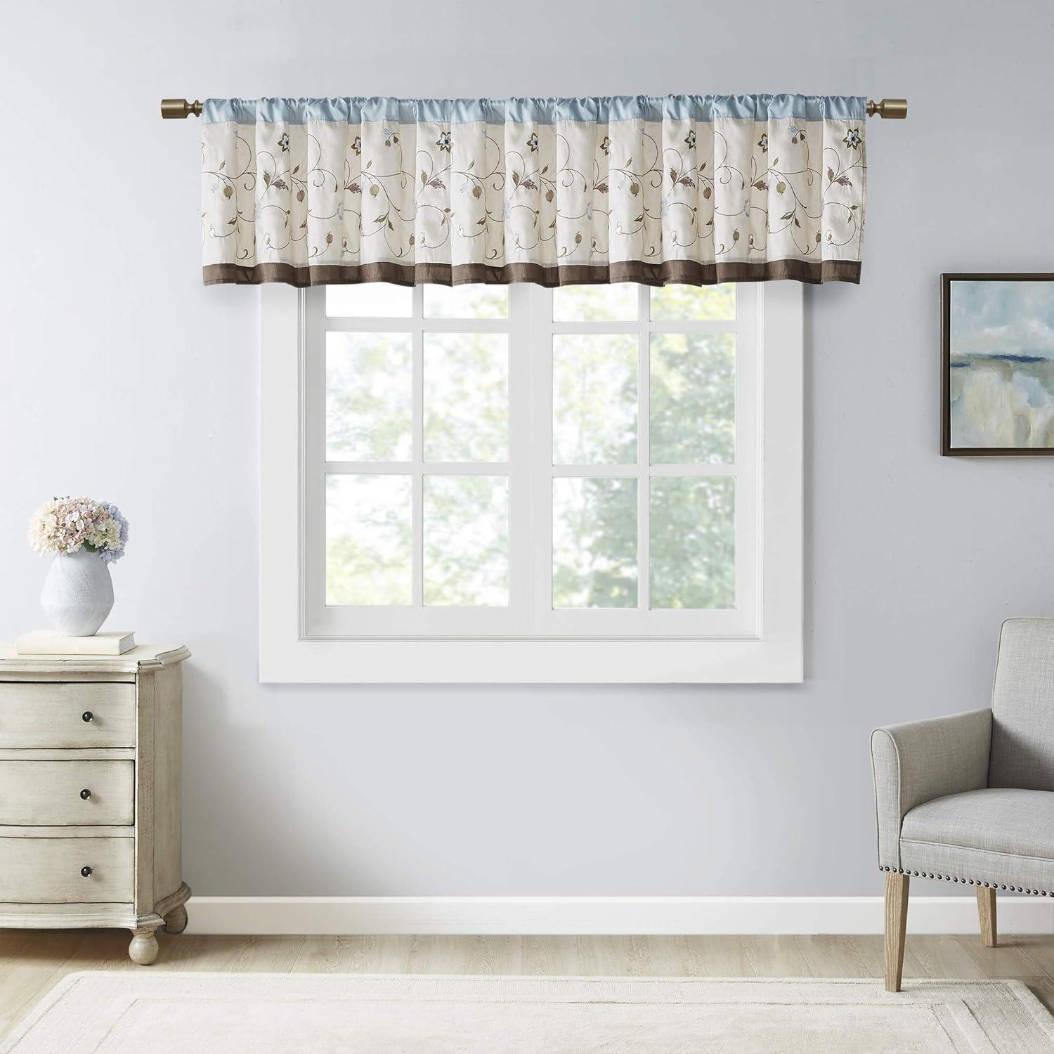 Madison Park Serene Floral Embroidered 50'' W Single Window Valance