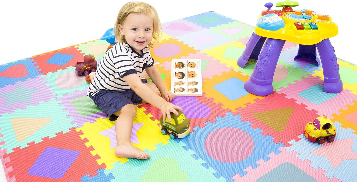 Prosource Kids Shapes and Colors Floor Play Mat 3/8-in, 36 Sq Ft - 36 Tiles