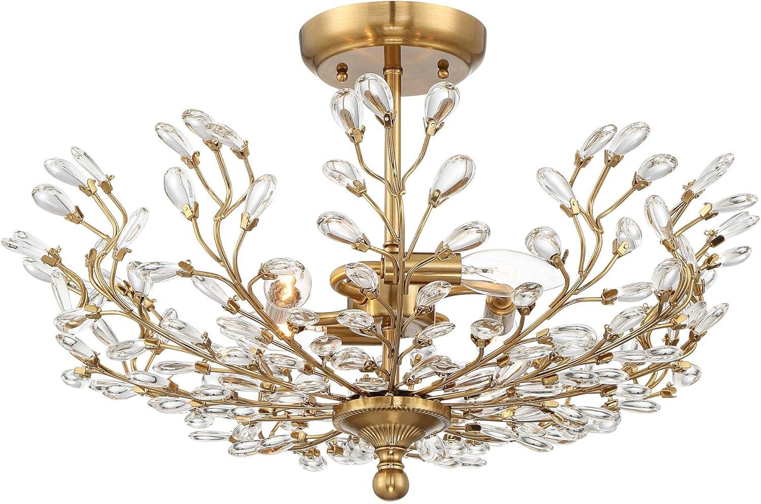 Vienna Full Spectrum Brielle Modern Ceiling Light Semi Flush Mount Fixture 18 1/2" Wide Brass Vine Leaf 4-Light Clear Crystal Glass for Bedroom House