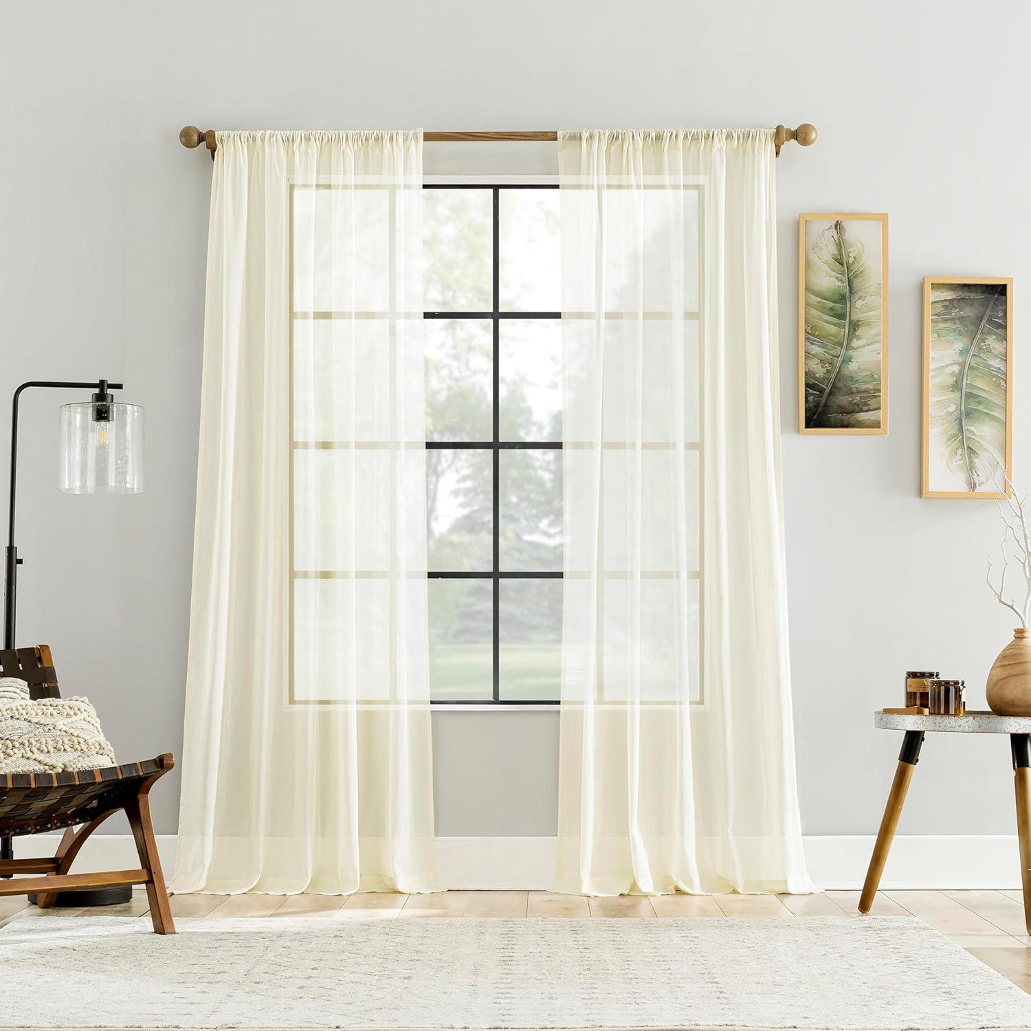 50"x63" Archaeo Sheer 100% Cotton Curtain Panel Cream: Transitional Voile Rod Pocket Indoor Drapery