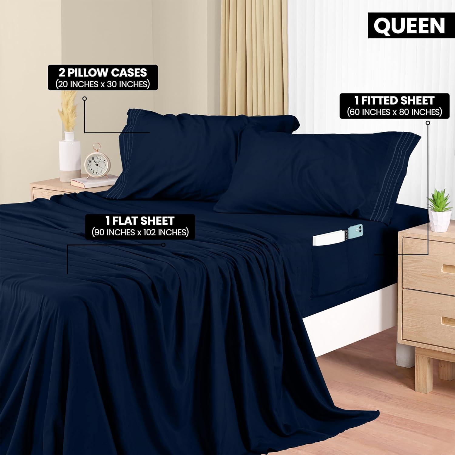 Navy Queen Microfiber Deep Pocket 4-Piece Sheet Set