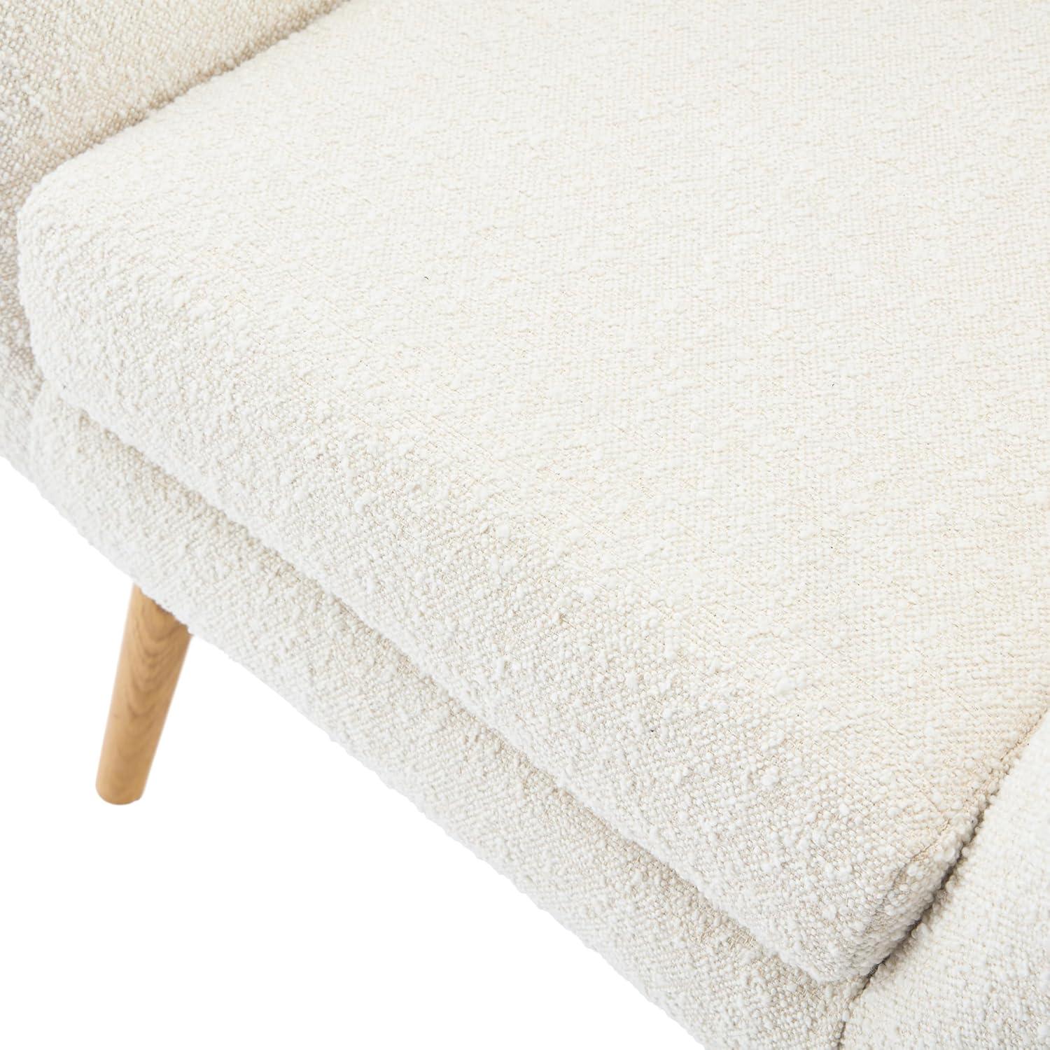 Christopher Knight Home Faschia Mid Century Accent Chair, Boucle Textured Arm Chair, Upholstered Single Sofa, Tufted Reading Chair, Indoor Backrest Chair for Living Room, Home Rest, White + Oak