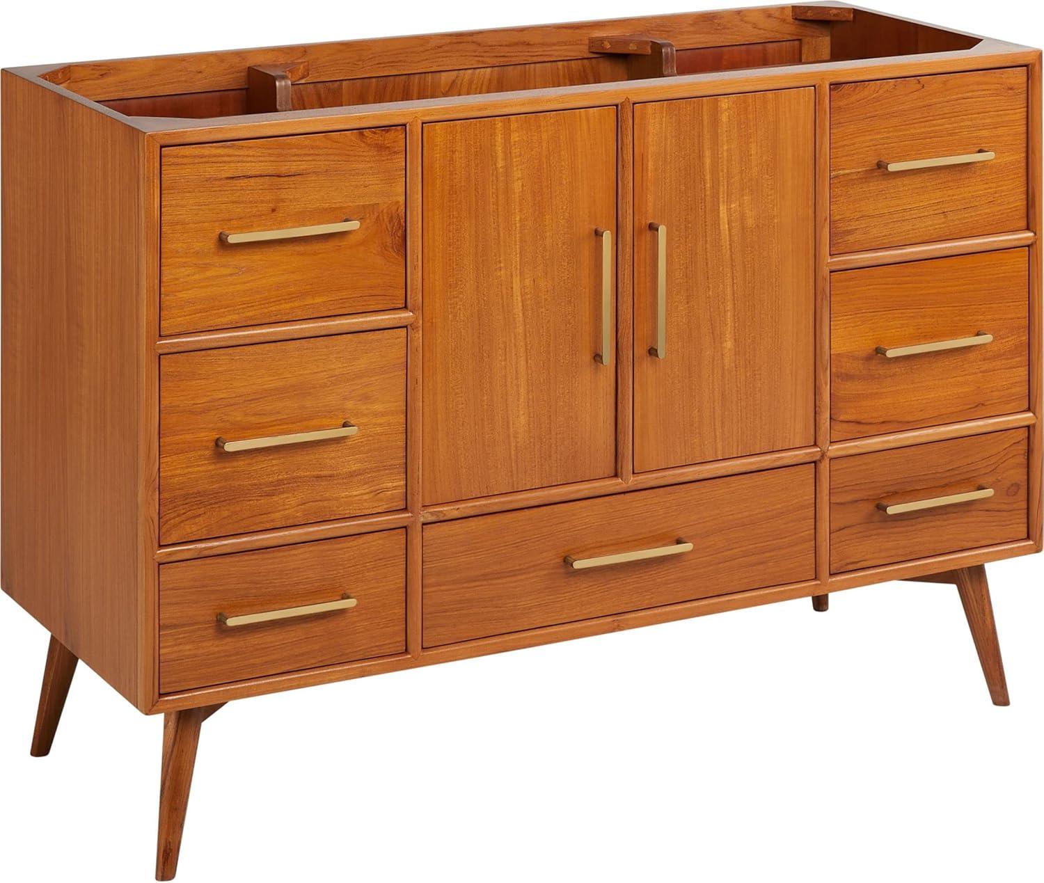 Novak 48" Natural Teak Single Vanity Cabinet with Brass Hardware