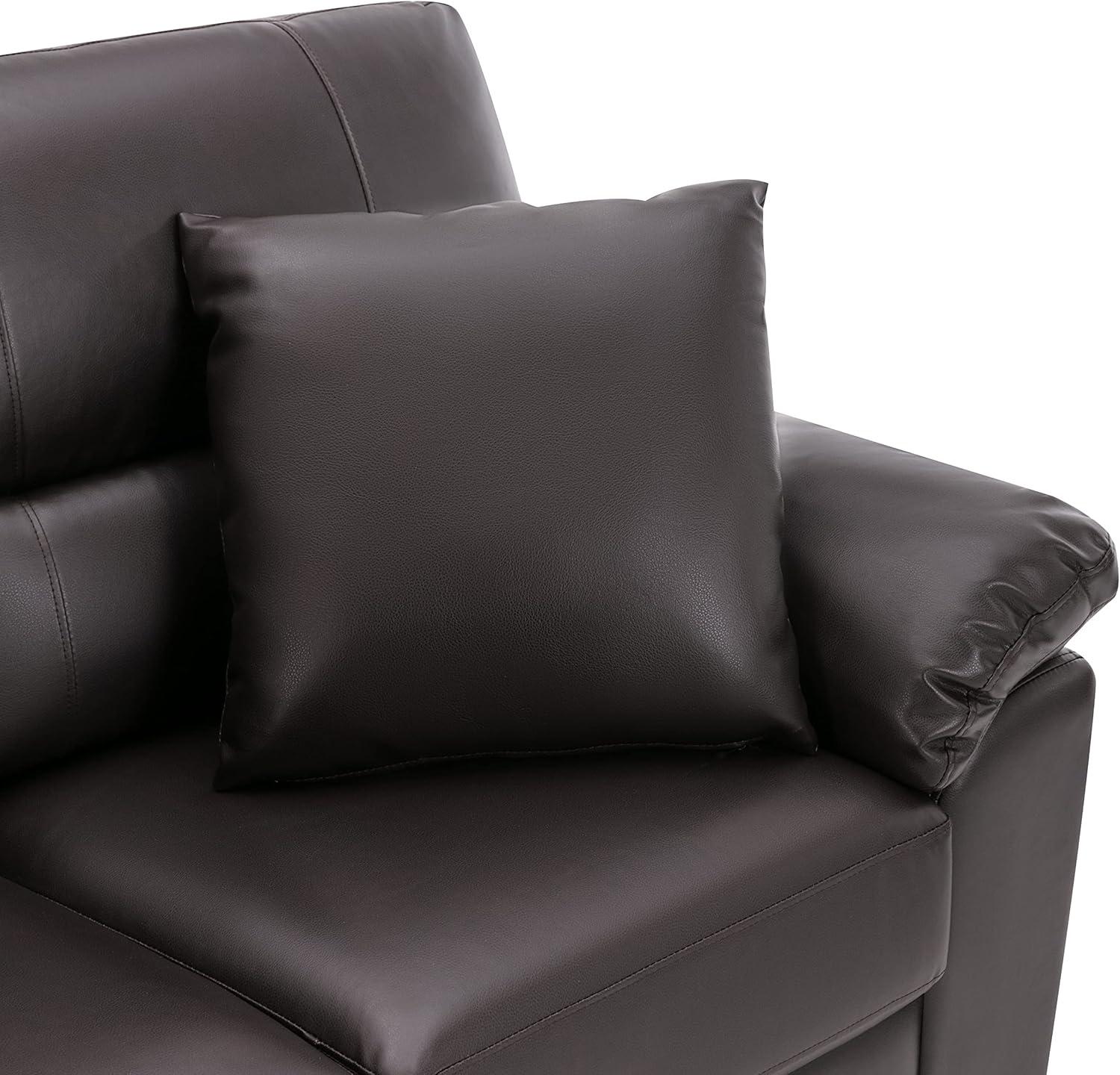 Chocolate Faux Leather Three-Seater Sofa with Removable Cushions