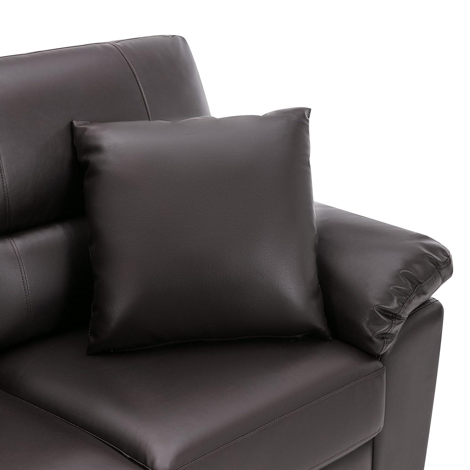 Chocolate Faux Leather Three-Seater Sofa with Removable Cushions