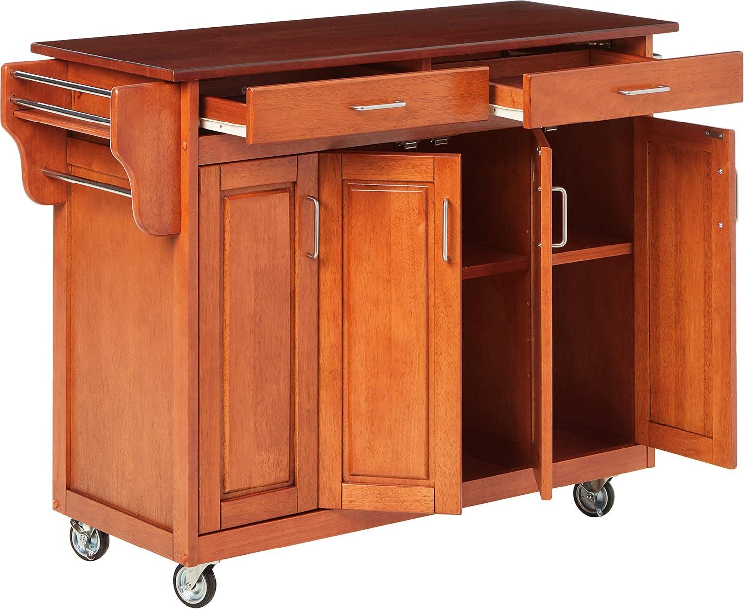 Cherry Wood Kitchen Cart with Spice Rack and Storage