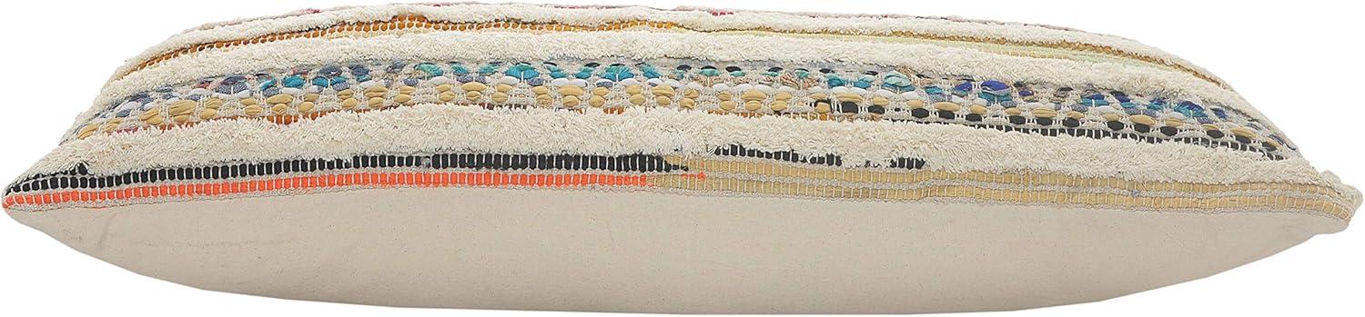 Ox Bay 14" x 36" Hand-Woven Multicolored/ Cream Stripe Organic Cotton Pillow Cover