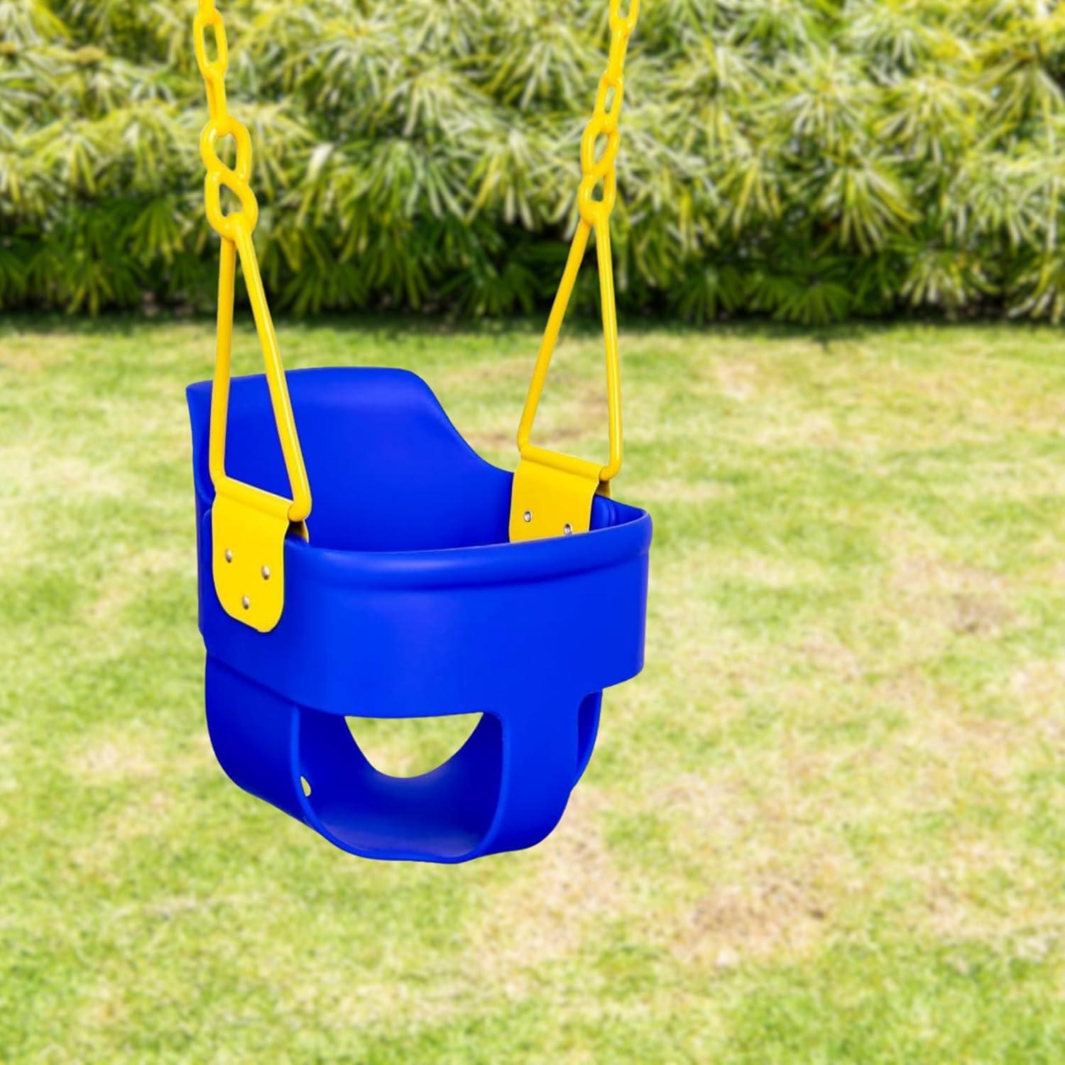 Premium High Back Full Bucket Toddler Swing Seat with Finger Grip, Plastic Coated Chains and Carabiners