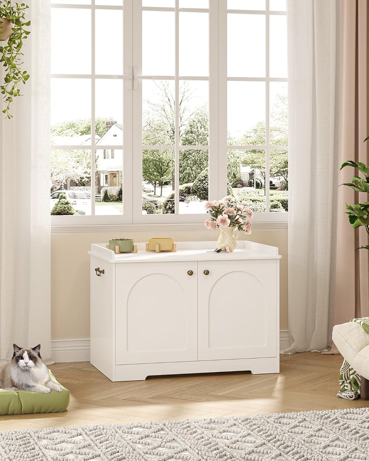 Tucker Murphy Pet™ Bohy Cat Litter Box Enclosure with Handles, Hidden Litter Box Furniture with Removable Partition, Wooden Pet House Side End Table, for Living Room, Bedroom