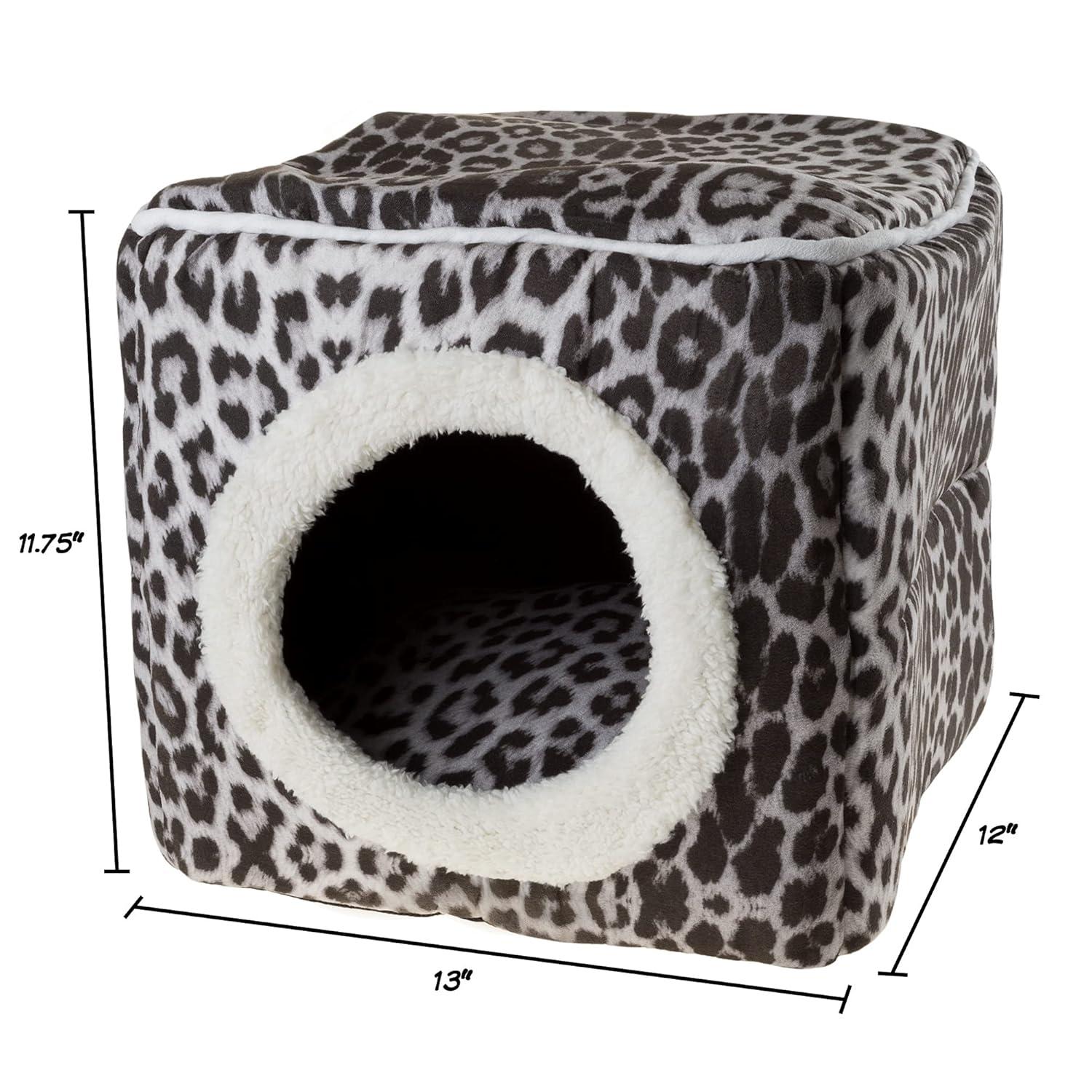 Cat House - Indoor Bed with Removable Foam Cushion - Cat Cave for Puppies, Rabbits, Guinea Pigs, and Other Small Animals by PETMAKER (Animal Print)