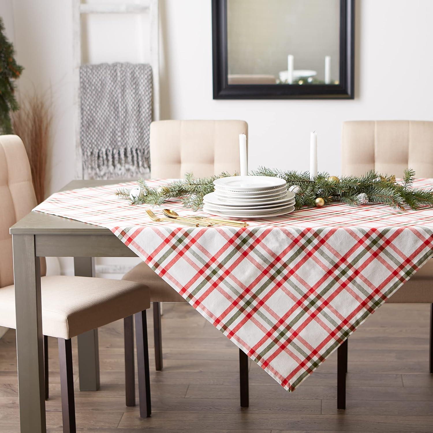 Nutcracker Plaid Cotton Winter Tablecloth, 52x52"