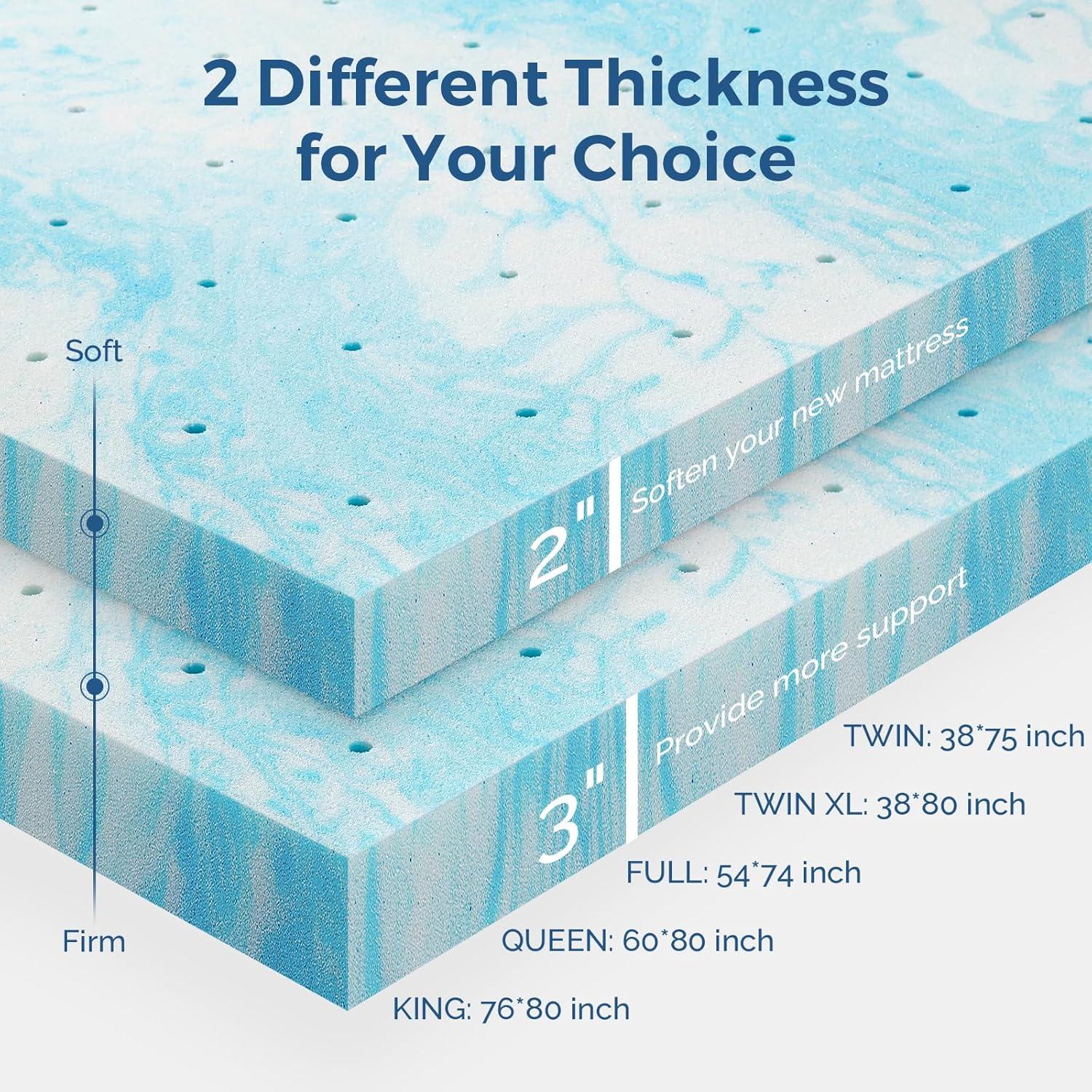 Full Size Blue Gel Memory Foam Mattress Topper
