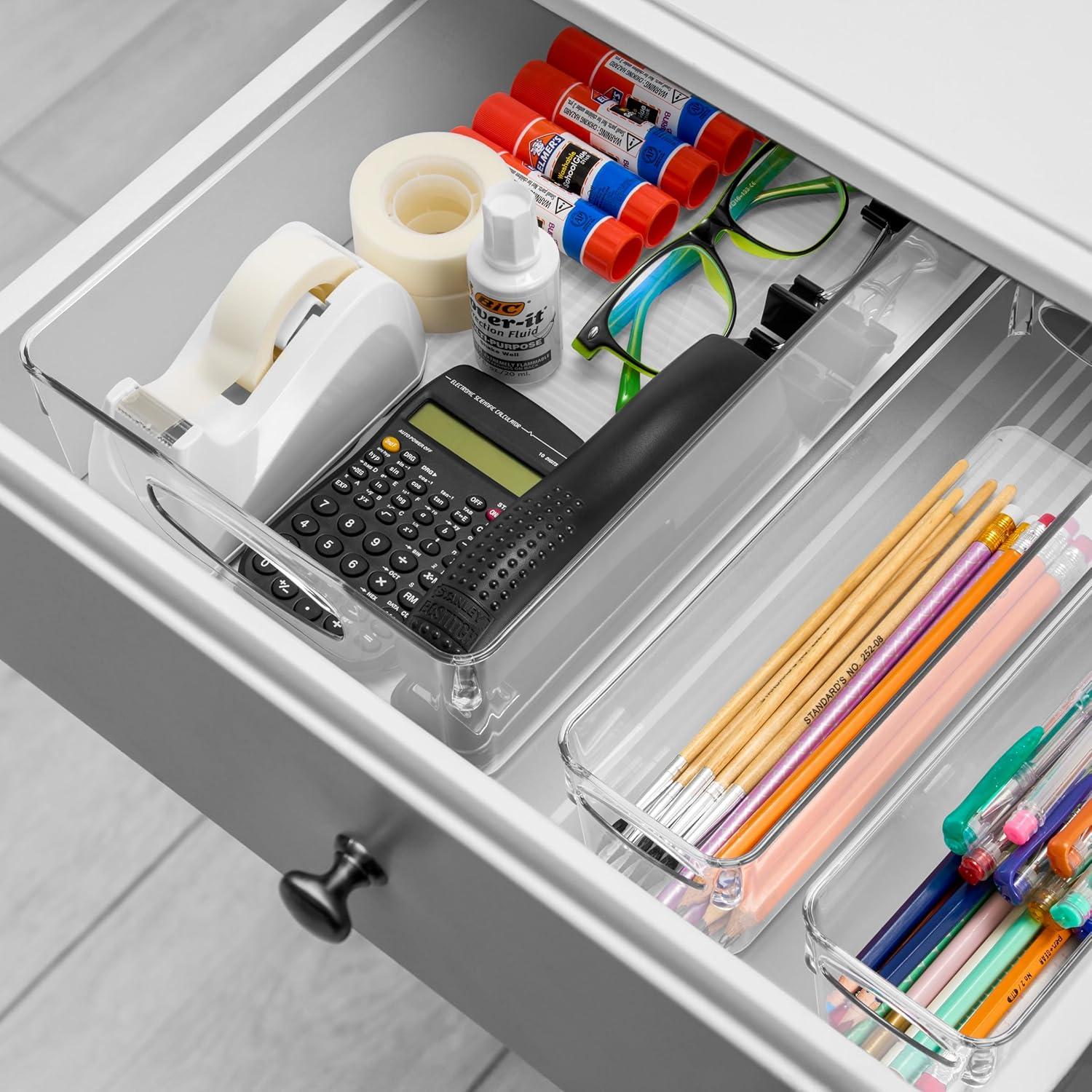 Sorbus Sorbus 10 Pack Narrow Clear Plastic Storage Bins with Handles for Shelves