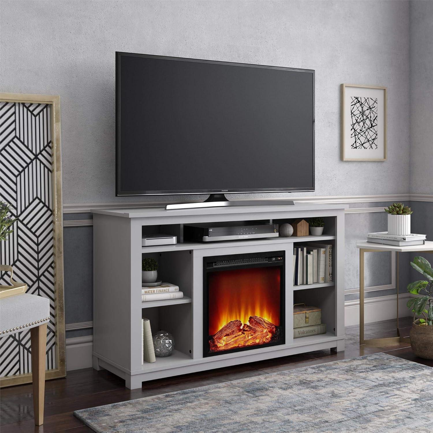 Dove Gray 55" Laminated MDF Fireplace TV Stand with LED Flame