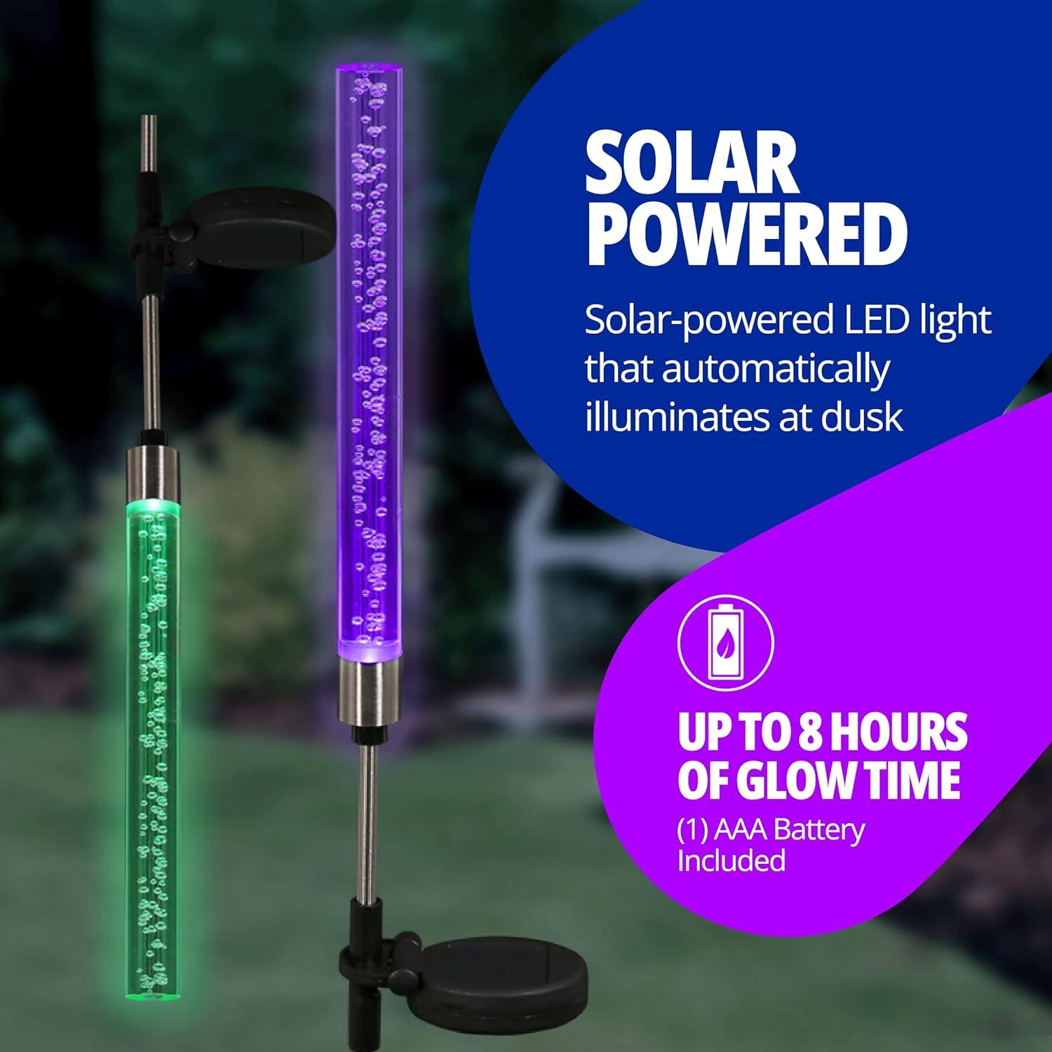 Exhart Two Color Changing Bubble Cylinder  Solar Powered Garden Stakes, 2.5x34 inches, Plastic (Outdoor Pathway Landscape Night Lights, For Home Garden, Patio, Yard, Home Decoration), Clear