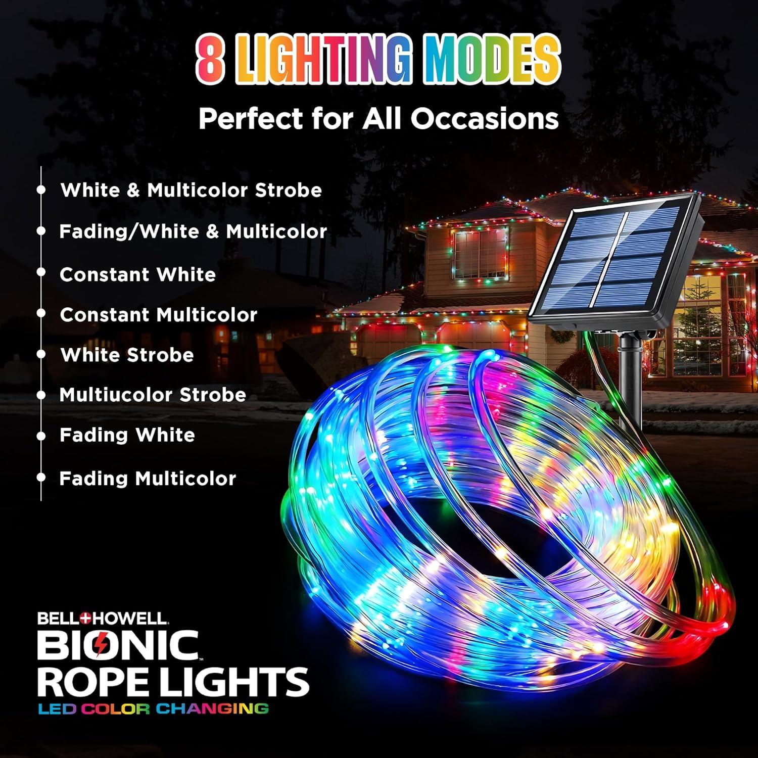Bell + Howell Bionic 25 Ft Color Changing LED Rope Lights, USB and Solar Powered