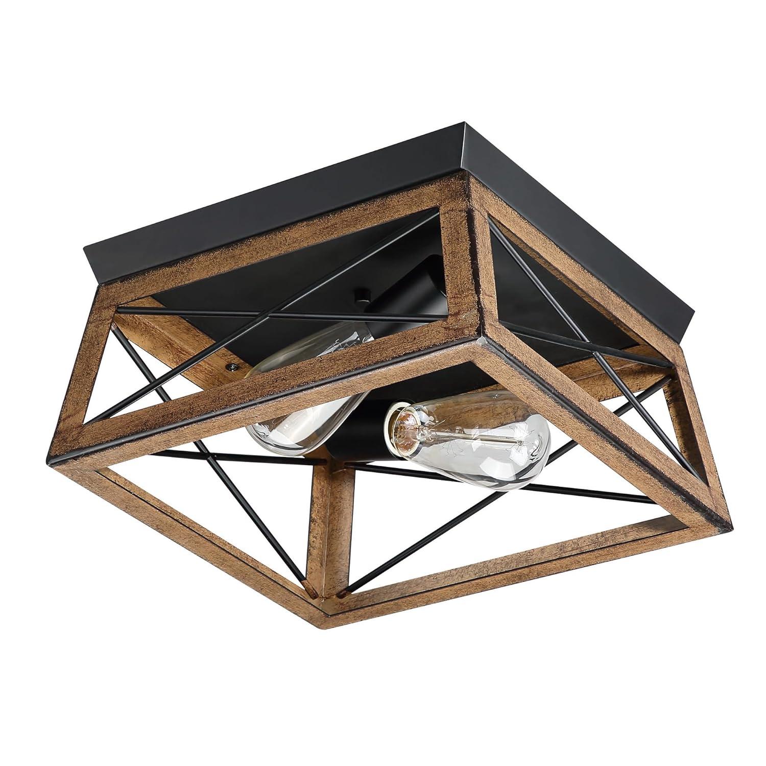 2-Light Farmhouse Close to Ceiling Light Fixture, Flush Mount Ceiling Light for Kitchen, Dining Room, Living Room, Hallway