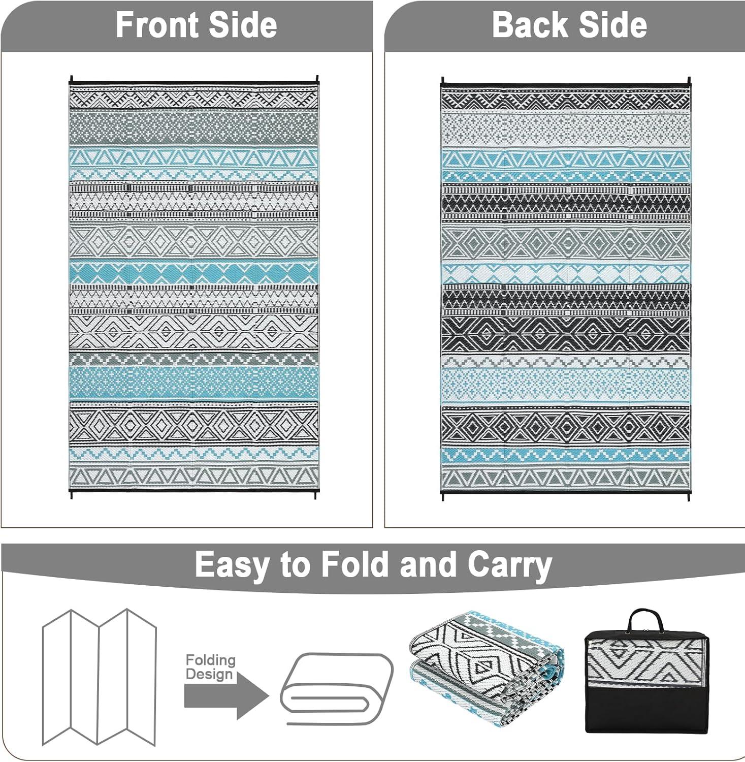 Garvee 9'x12' Plastic Outdoor Rugs, Bohemia Waterproof Straw Rug Reversible Indoor Outdoor Carpet for Patio RV Deck Porch Backyard Balcony Camping Picnic Beach, Multi-color