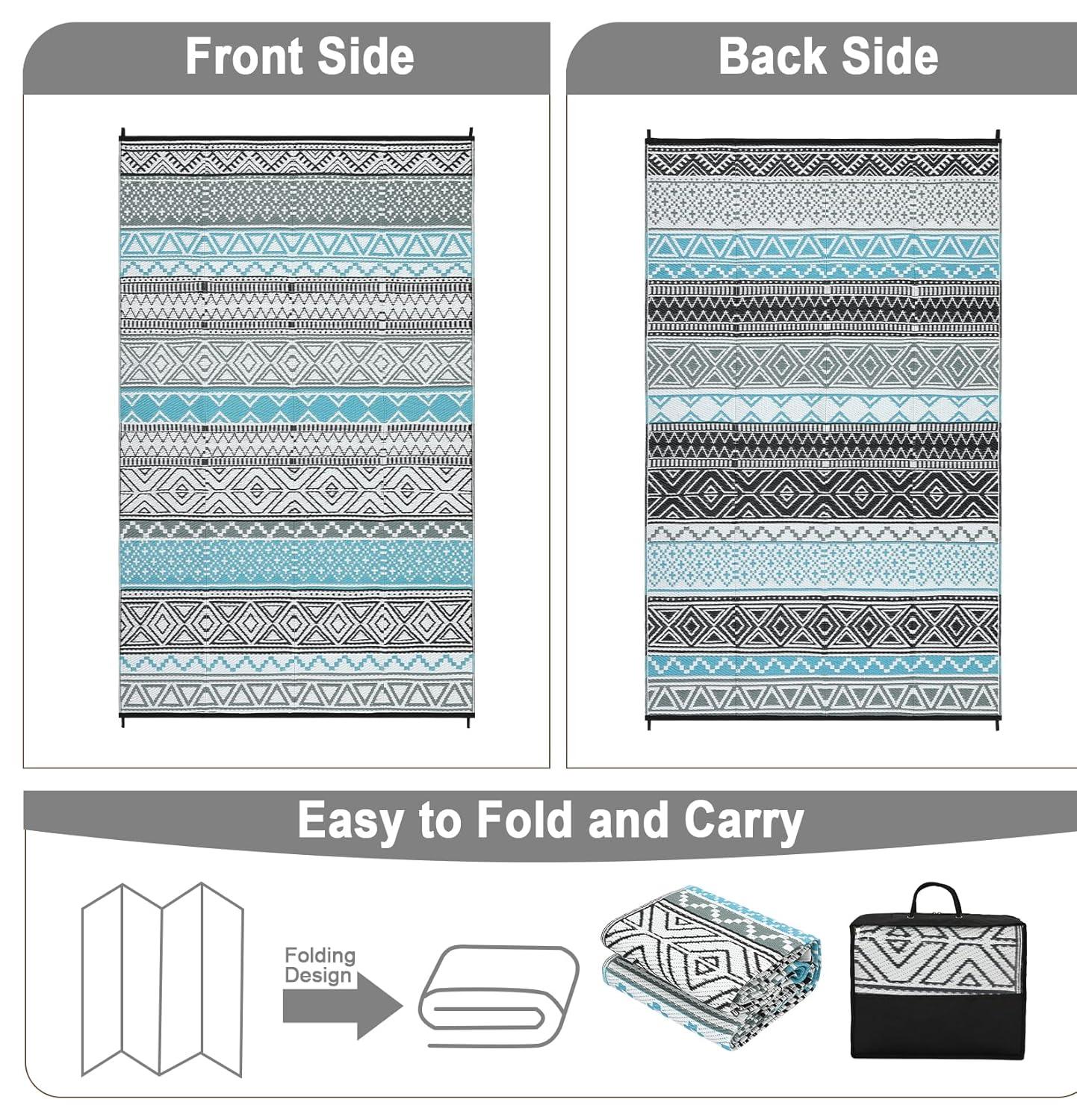 Garvee 9'x12' Plastic Outdoor Rugs, Bohemia Waterproof Straw Rug Reversible Indoor Outdoor Carpet for Patio RV Deck Porch Backyard Balcony Camping Picnic Beach, Multi-color