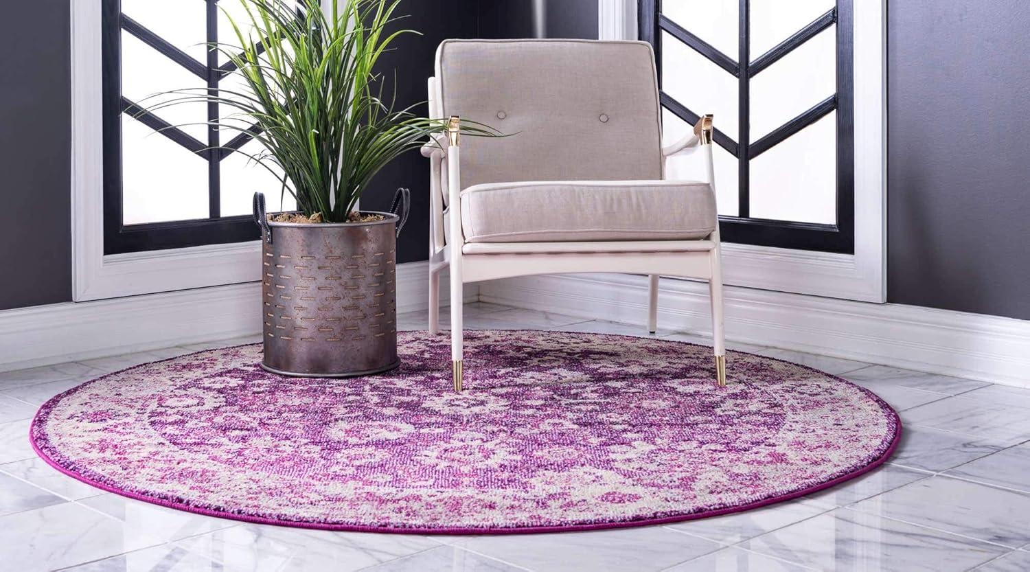 Unique Loom Penrose Collection Area Rug - Krystle (6' 1" Round Purple/Ivory)