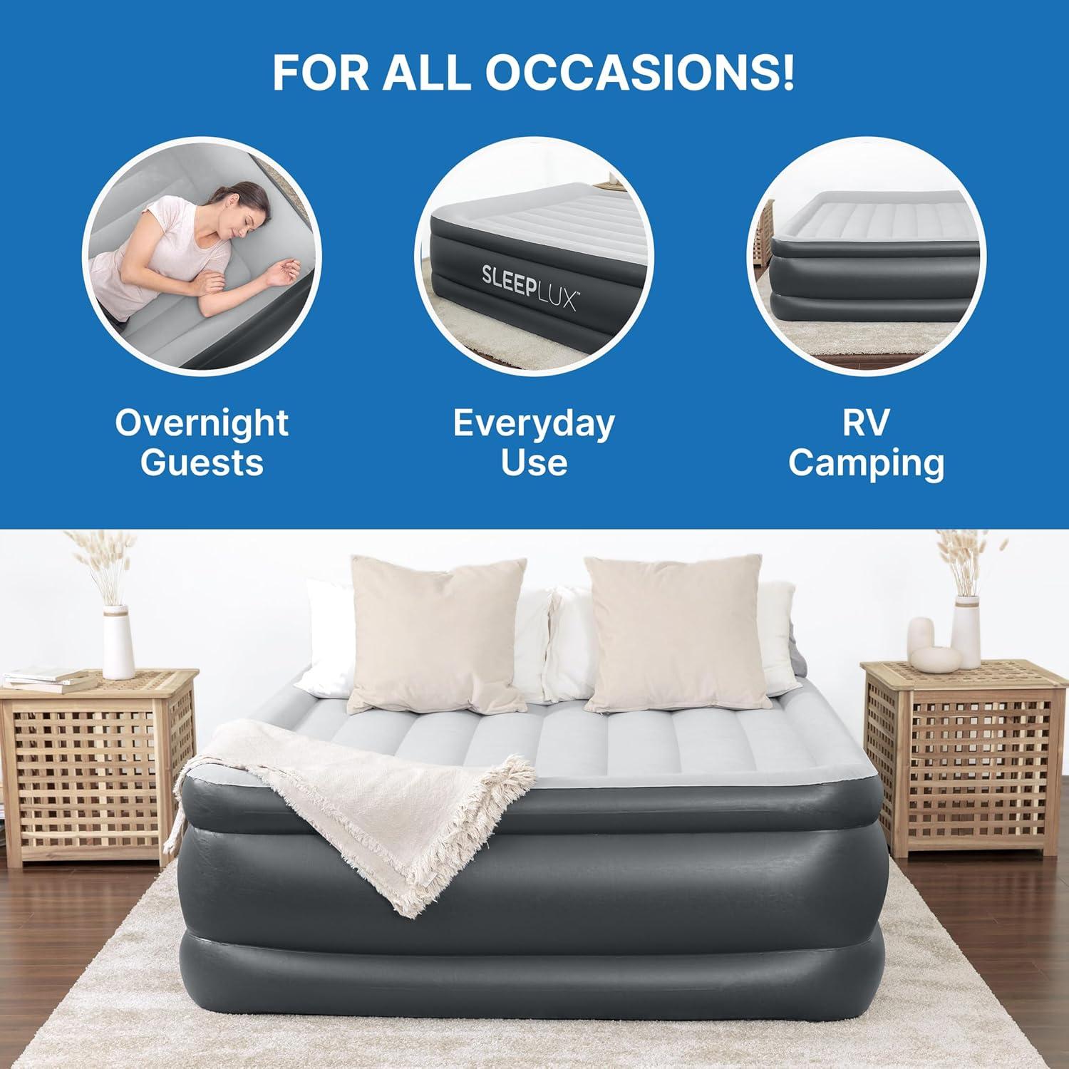SleepLux Queen Size Raised Inflatable Air Mattress with Built-in Pump