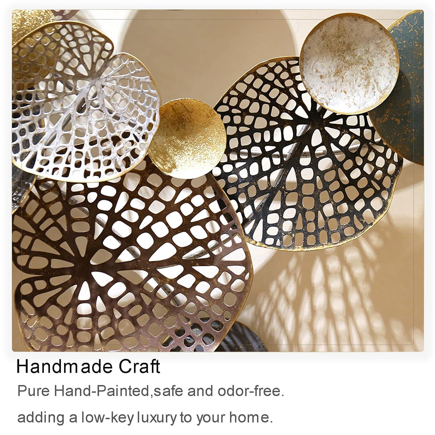 Retro Old 3D Metal Wall Art Décor, Openwork Lotus Leaf Wall Sculptures Hanging for Home Decorations, Living Room, Bedroom, Hotel 52.5'' X 26.5''