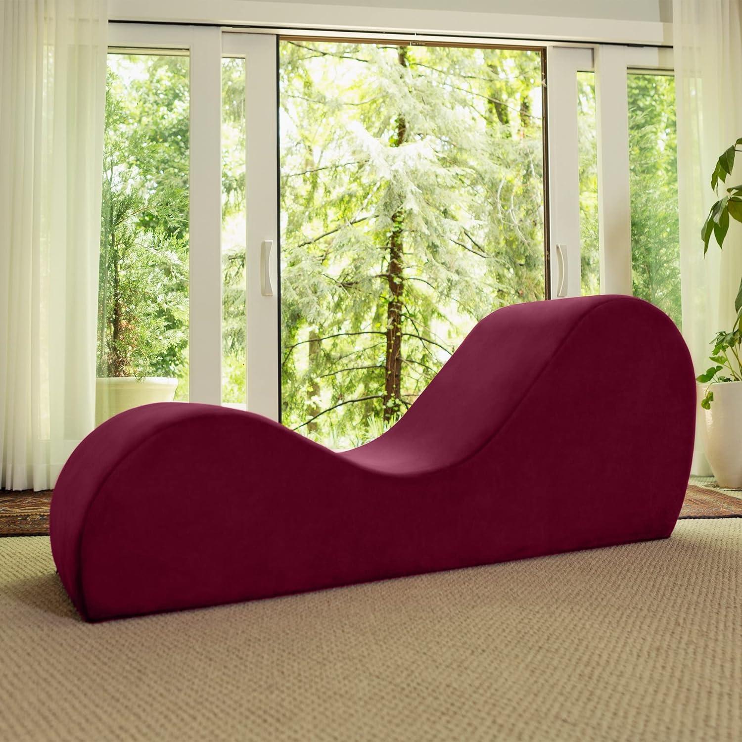 Avana Modern Red Microvelvet Armless Yoga Chaise Lounger, 60 in