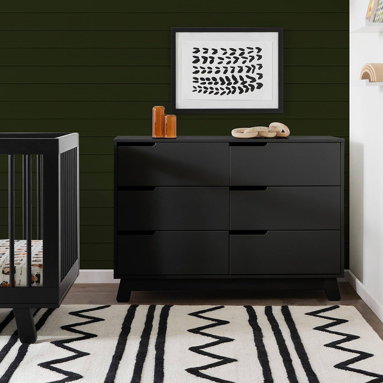 Hudson Mid-Century Modern Black 6-Drawer Double Dresser