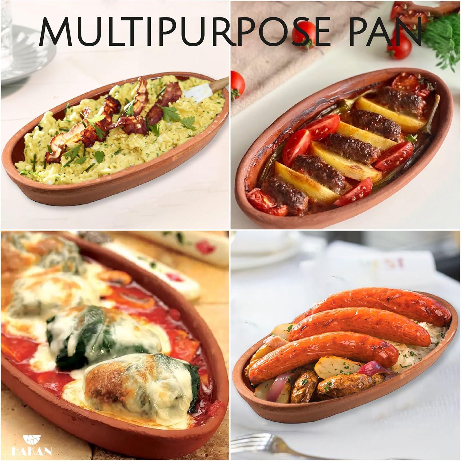 Cooking Clay Pan Set of 2, Terracota Portuguese Roaster, Large, 11.3 in