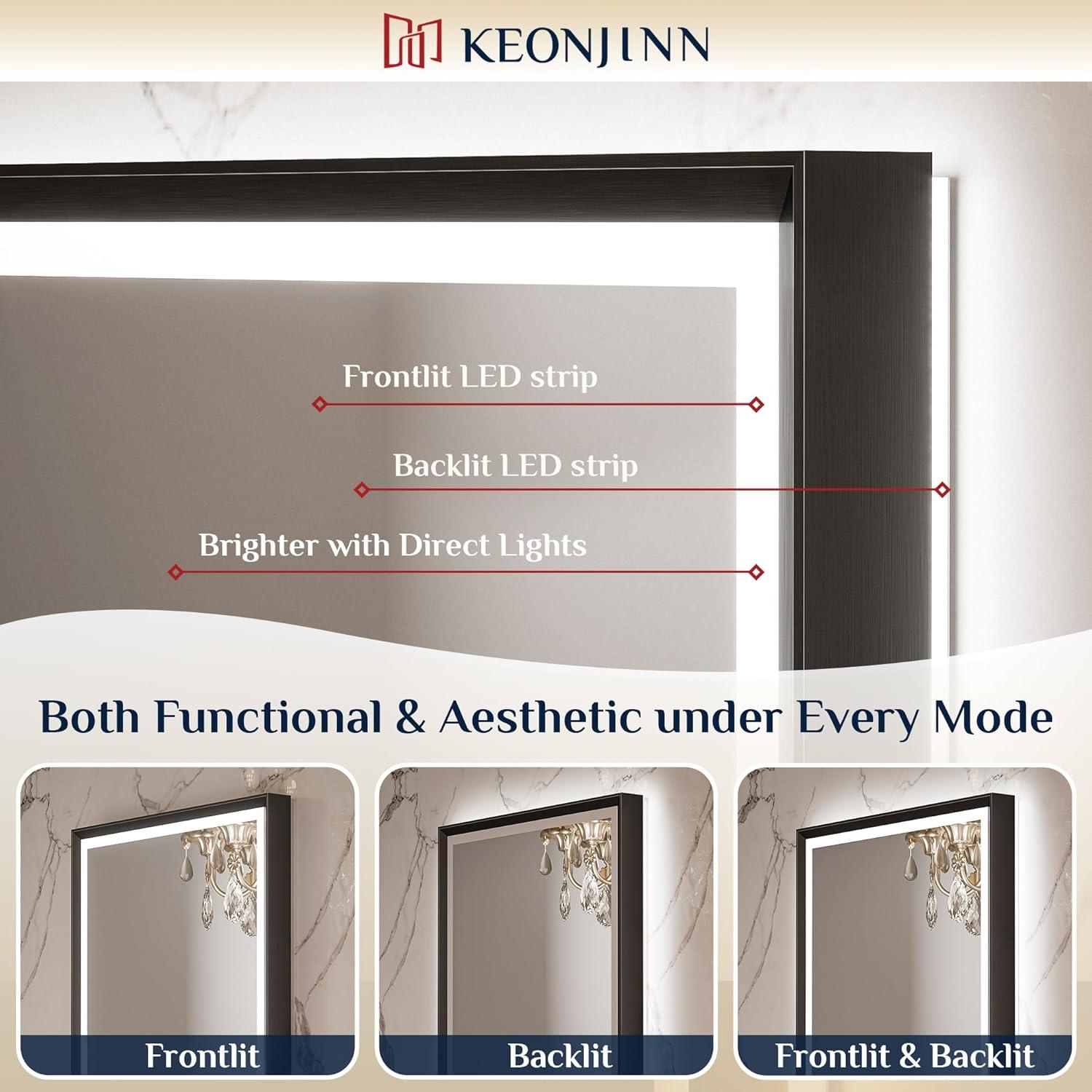 Ivy Bronx Keonjinn 40 X 24 In LED Bathroom Mirror With Lights, Adjustable 3 Color Lights, LED Vanity Mirror, Wall Mounted Anti-Fog Dimmable Mirror, UL Listed LED Driver, HD Tempered Glass(Horizontal/Vertical)