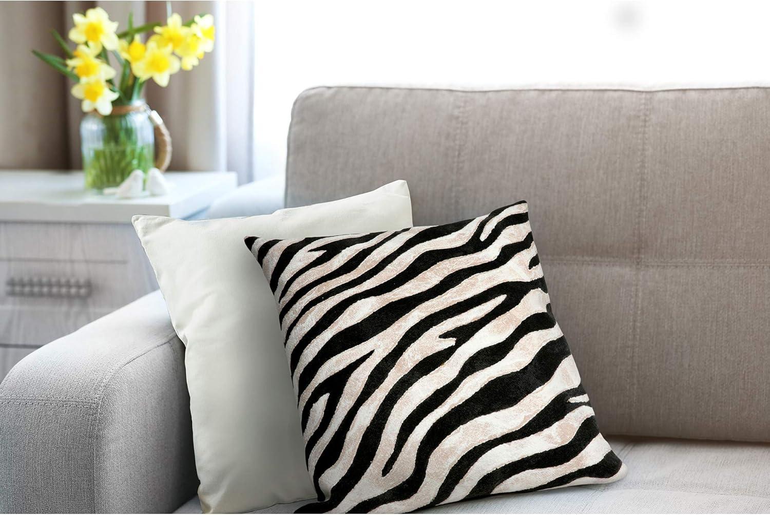 Zebra Print Black and Beige 20" Square Polyester Pillow