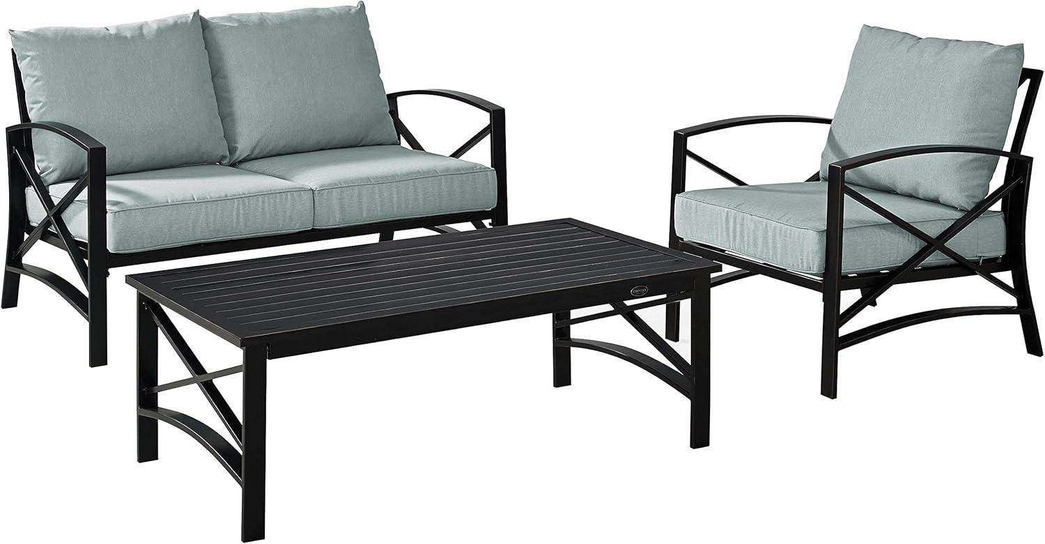 Crosley 3pc Kaplan Steel Outdoor Seating Furniture Set with Loveseat, Chair & Coffee Table