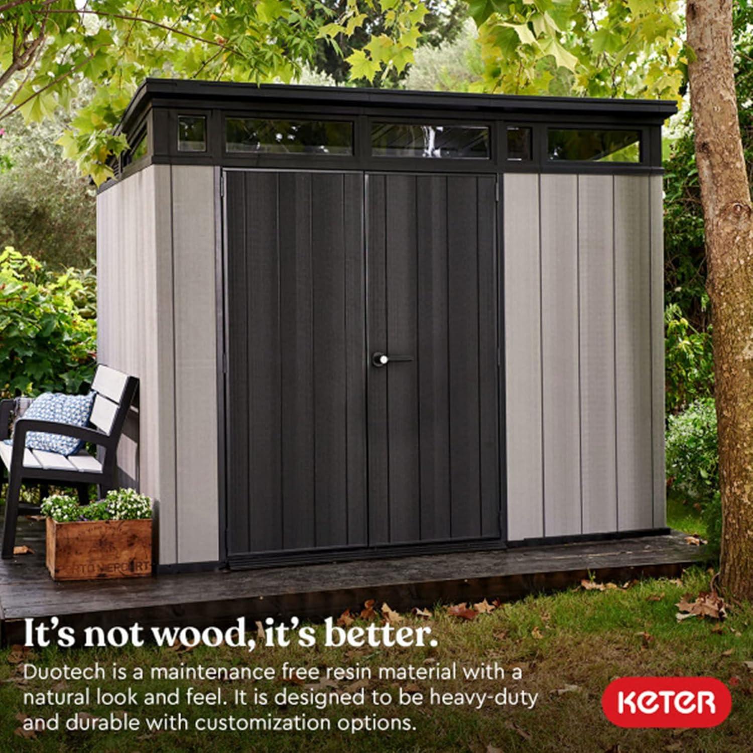 Keter Keter Artisan 9x7 ft. Modern Durable Resin Outdoor Storage Shed With Floor and Double Doors for Garden Patio Furniture and Tools, Grey