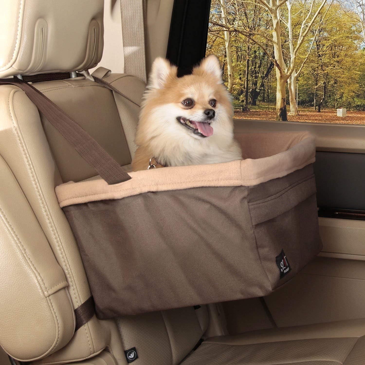 Medium Brown Soft-Sided Dog Car Booster Seat