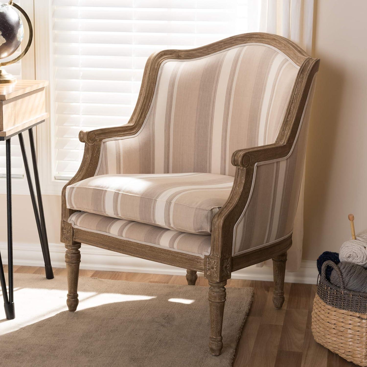 Baxton Studio Charlemagne Accent Chair in Brown and Beige