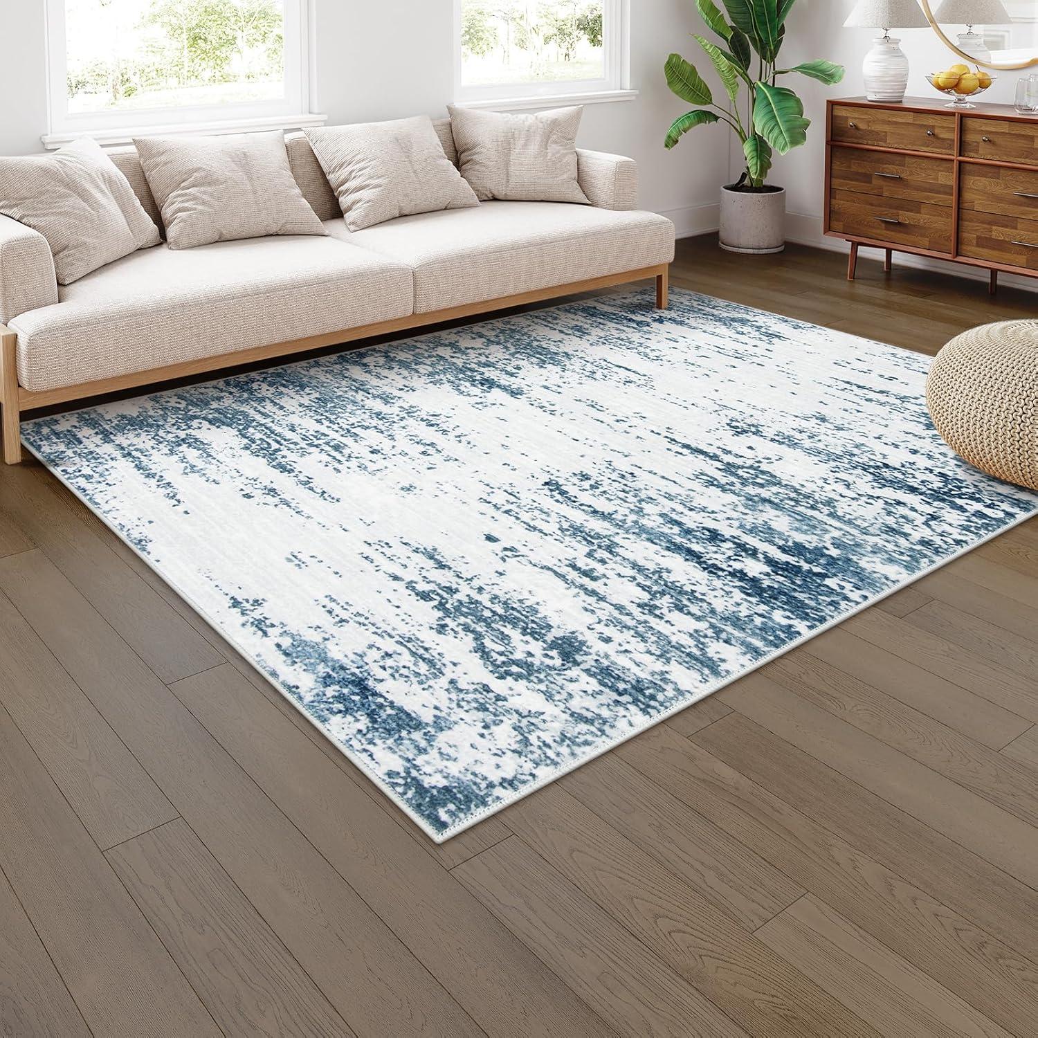 WhizMax 5'x7' Modern Blue Abstract Area Rug Machine Washable Contemporary Rug Soft Foldable Thin Accent Rug Anti-Slip Non-Shedding Floor Carpet