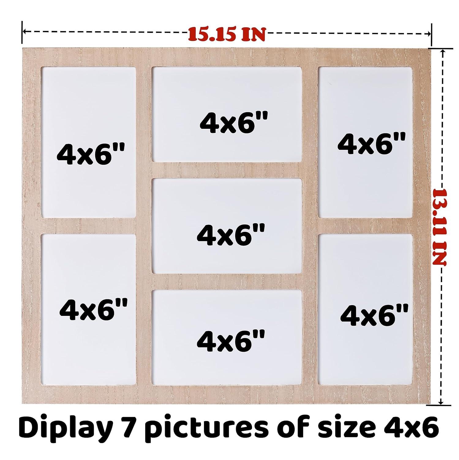 Picture Frame Collage 4x6 Photos Display - 7 Openings Wall Decor for Tabletop Stand and Wall Mounting - Family Gifts Home Decor (Brown)