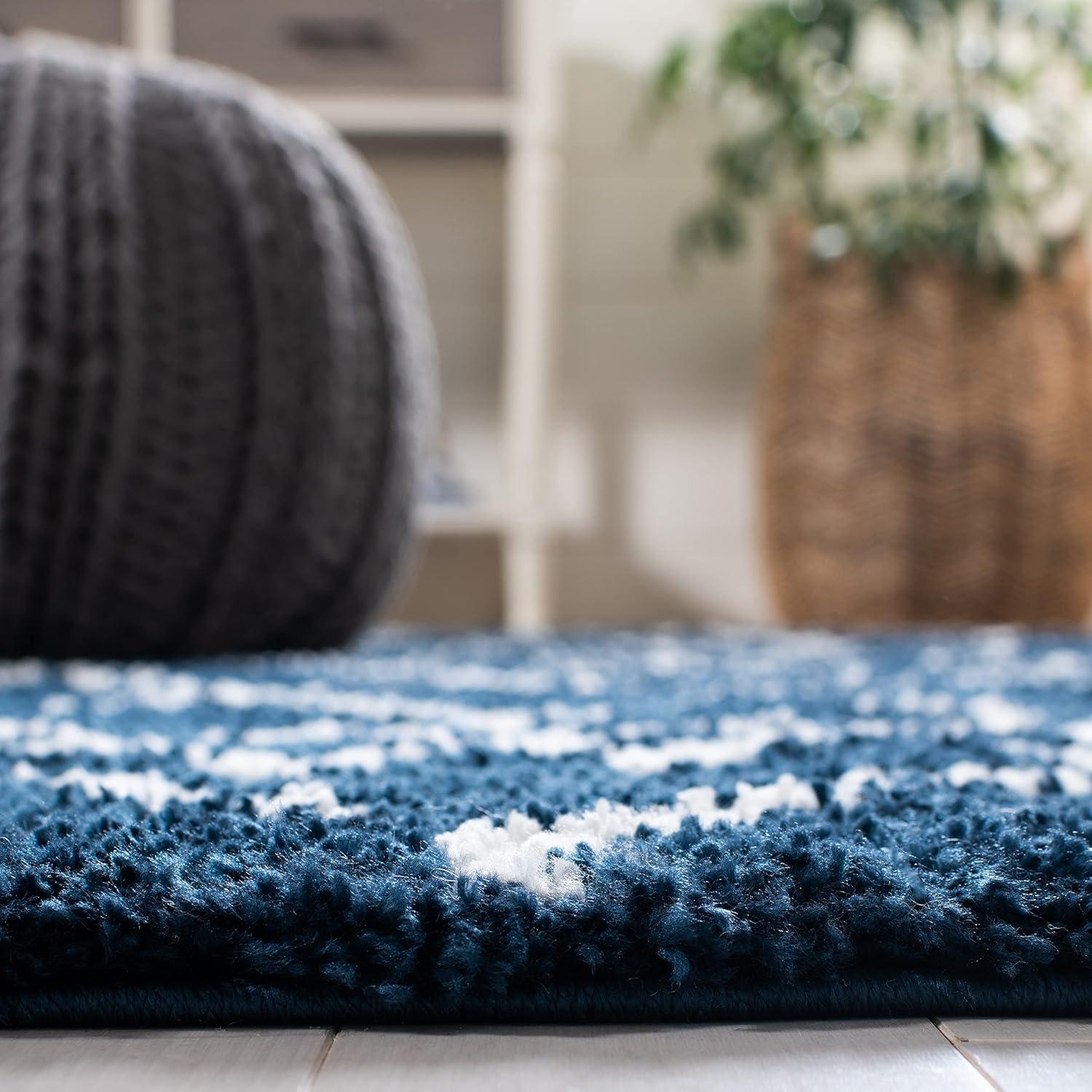 Berber Shag BER165 Power Loomed Indoor Area Rug - Navy/Ivory - 8'x10' - Safavieh