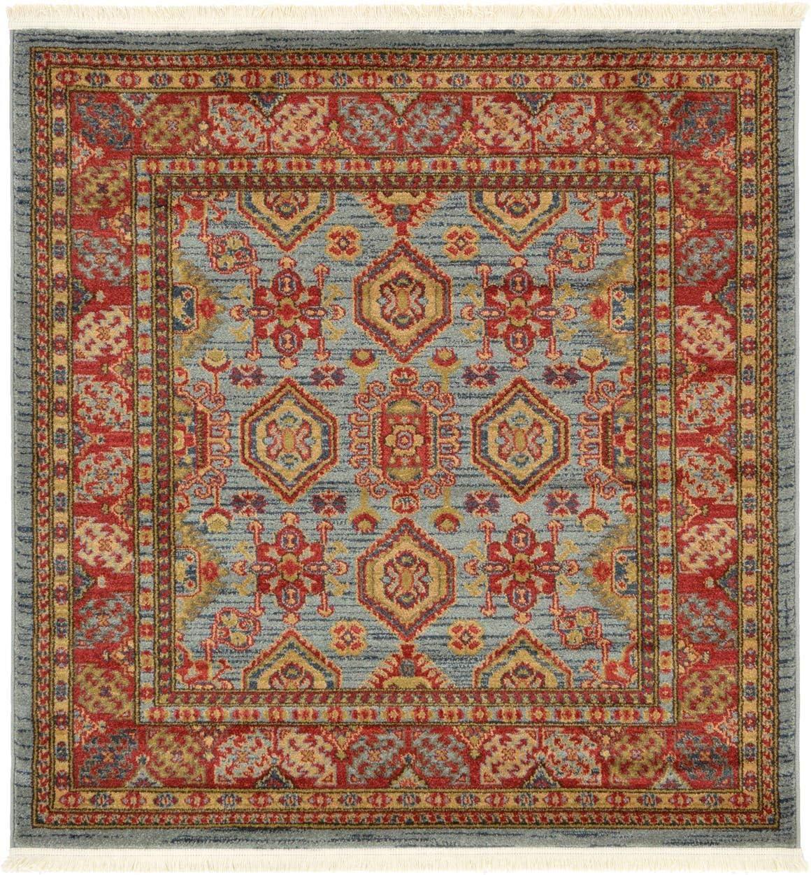 Sara Light Blue 4' Square Synthetic Persian-Inspired Rug